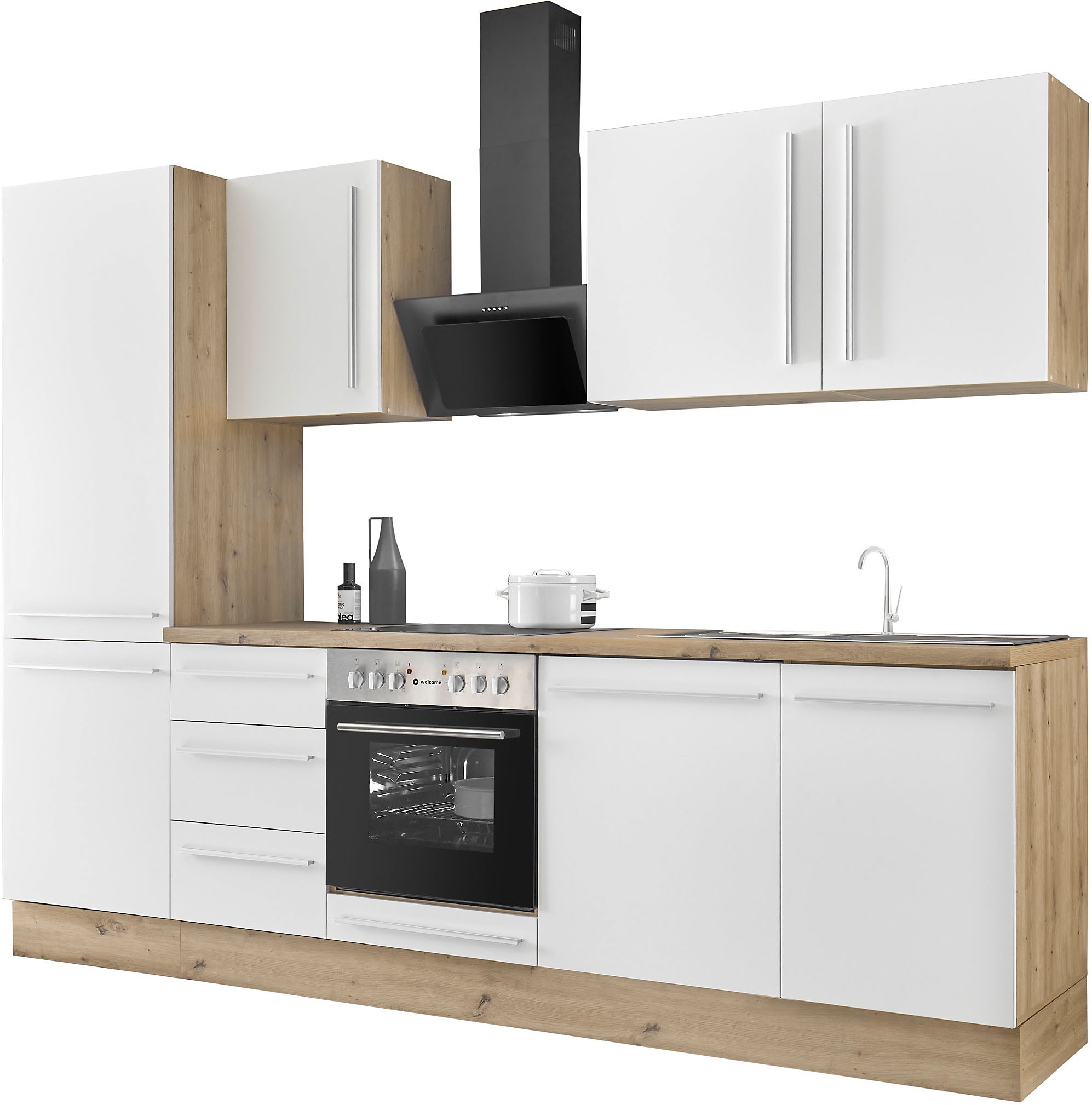 KOCHSTATION Küchenzeile »KS-Florida mit 38mm starker Arbeitsplatte«, Breite 280 cm, wahlweise mit E-Geräten, Soft-Close-Funktion