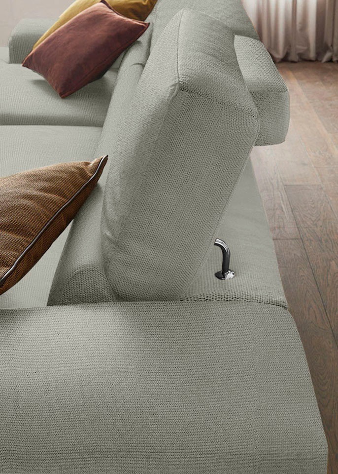 W.SCHILLIG Ecksofa »piedroo, Designsofa mit tollem Sitzkomfort, bequem und elegant, L-Form«, Kopfteilverstellung, wahlweise mit Sitztiefenverstellung, Breite 343cm