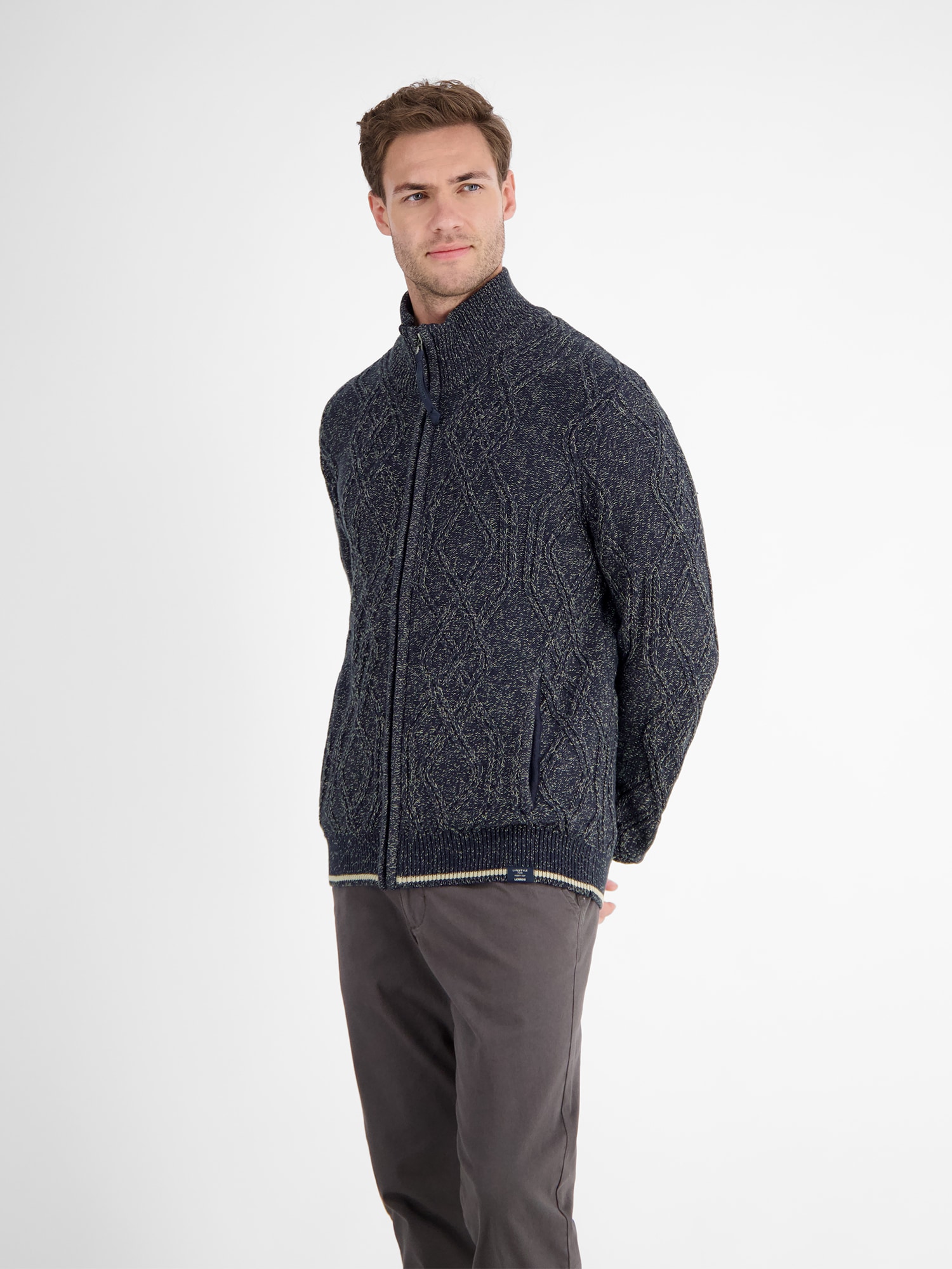 LERROS Strickjacke »LERROS Herren-Strickjacke mit Zopfmuster«