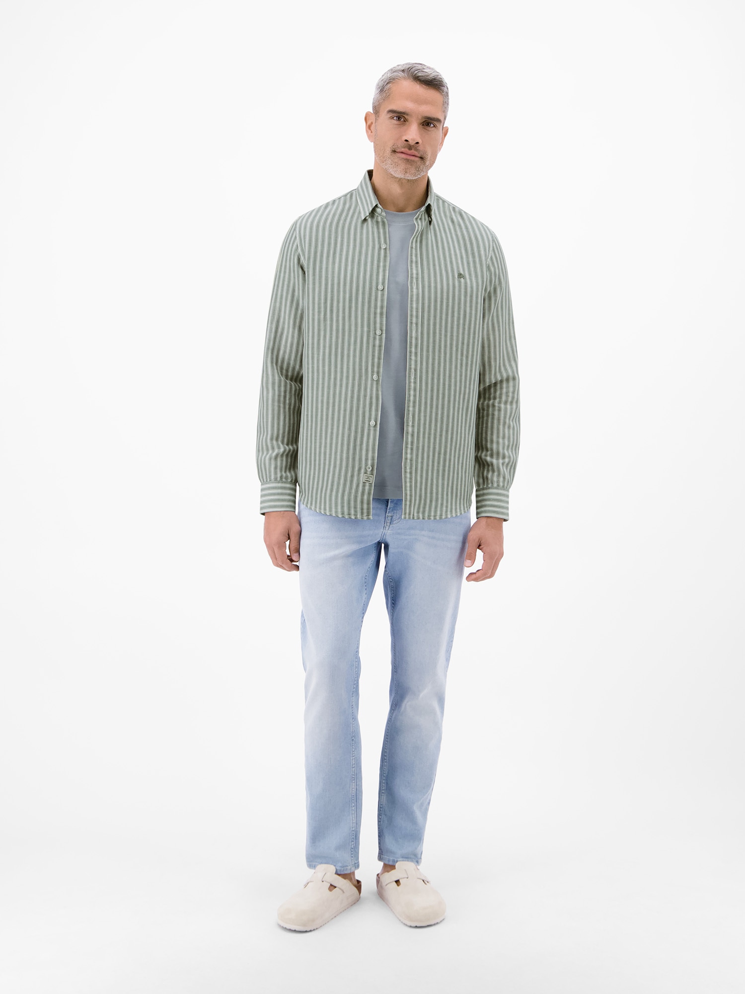 LERROS Leinenhemd »Gestreiftes Langarmhemd aus Leinen-Baumwoll-Mix« Gestreift, 55% Leinen, 45% Baumwolle, Button‑down, 2‑Knopf