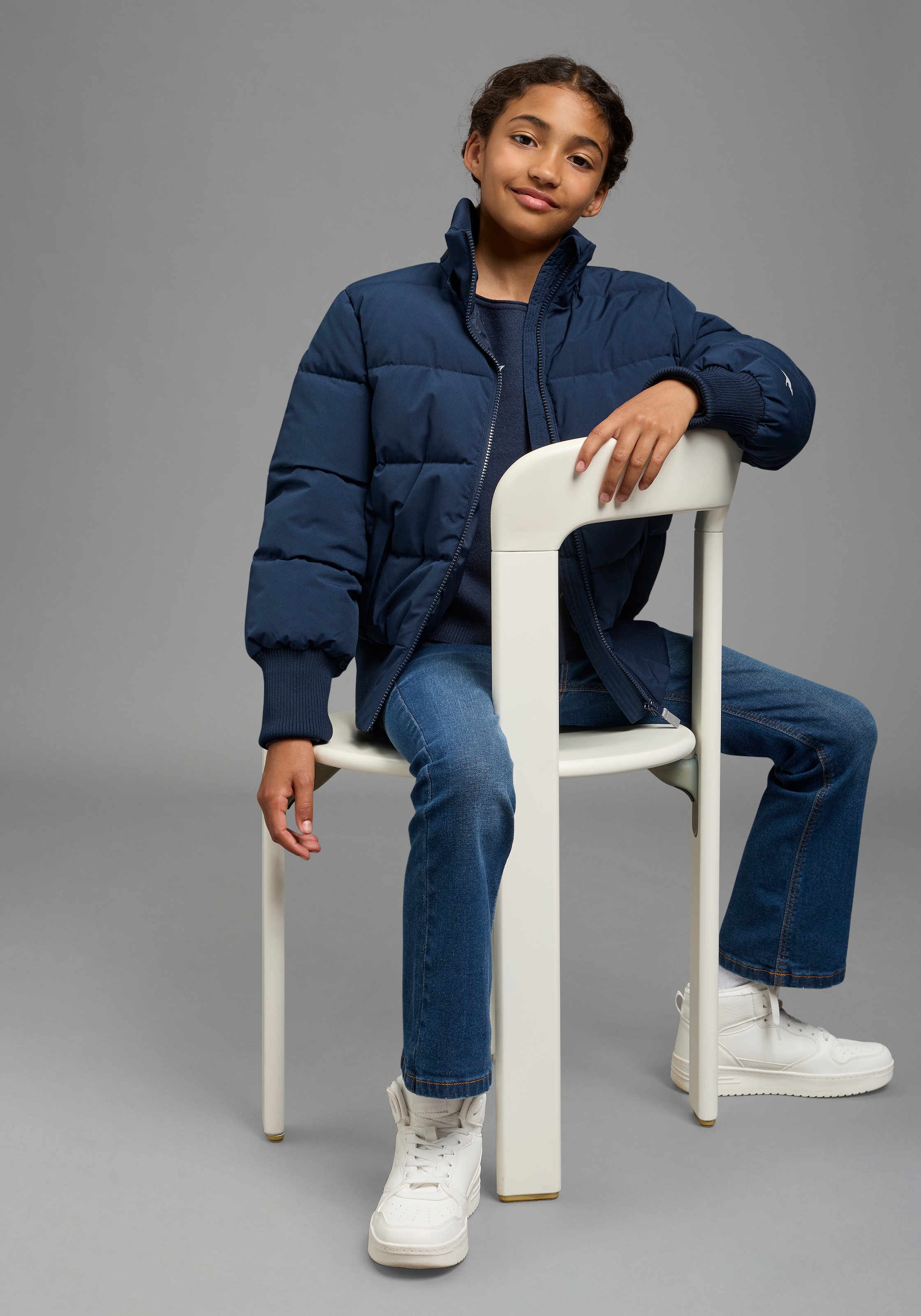 KangaROOS Outdoorjacke »Winterjacke mit Fellkragen und reflektierenden KangaROOS Logo-Print« mit Kapuze Warme Jacke mit breitem Ripp-Bund, Kapuzenfütterung