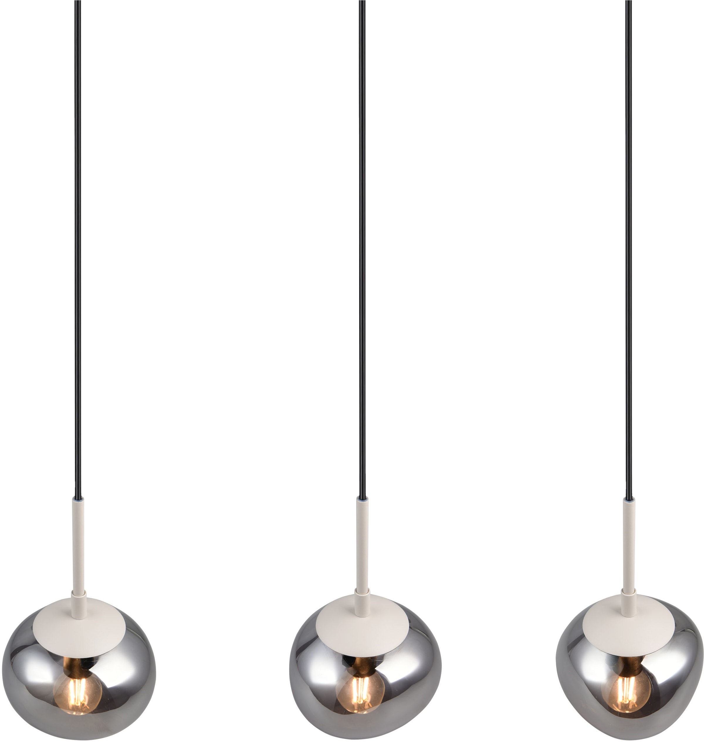 s.Oliver Pendelleuchte »ANJELLA, Hängelampe exkl 3x E14 max 10W, in warm grey + smoke Glas«, 3 flammig, Leuchtmittel E14 | Leuchtmittel wechselbar, mit mundgeblasenen Glas Lampenschirmen in rauchgrau, 150 x 60 x 8,5 cm