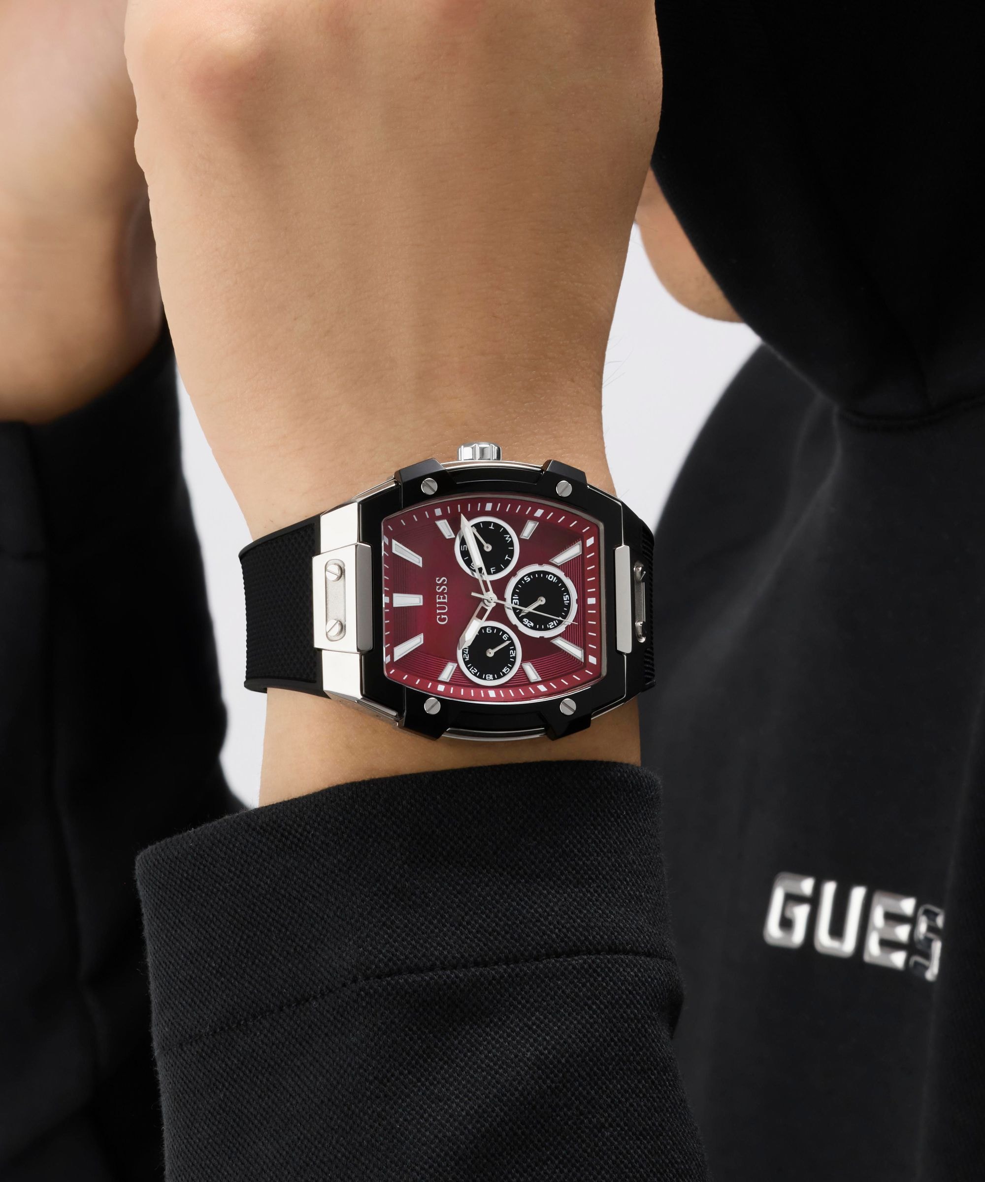 Guess Multifunktionsuhr »PHOENIX« Quarzuhr, Armbanduhr, Herrenuhr, Silikonarmband, analog, Wochentag