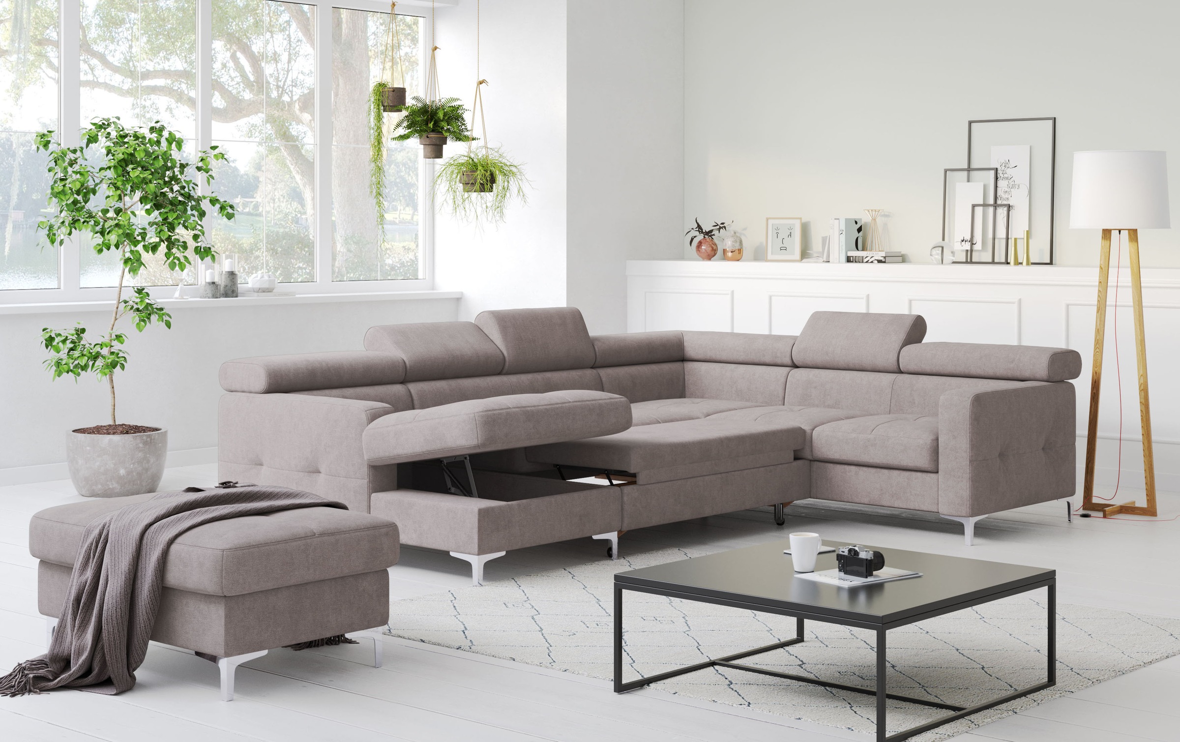 COTTA Wohnlandschaft »Sammy U-Form«, mit Kopfteilverstellung, optional mit Bettfunktion und Bettkasten