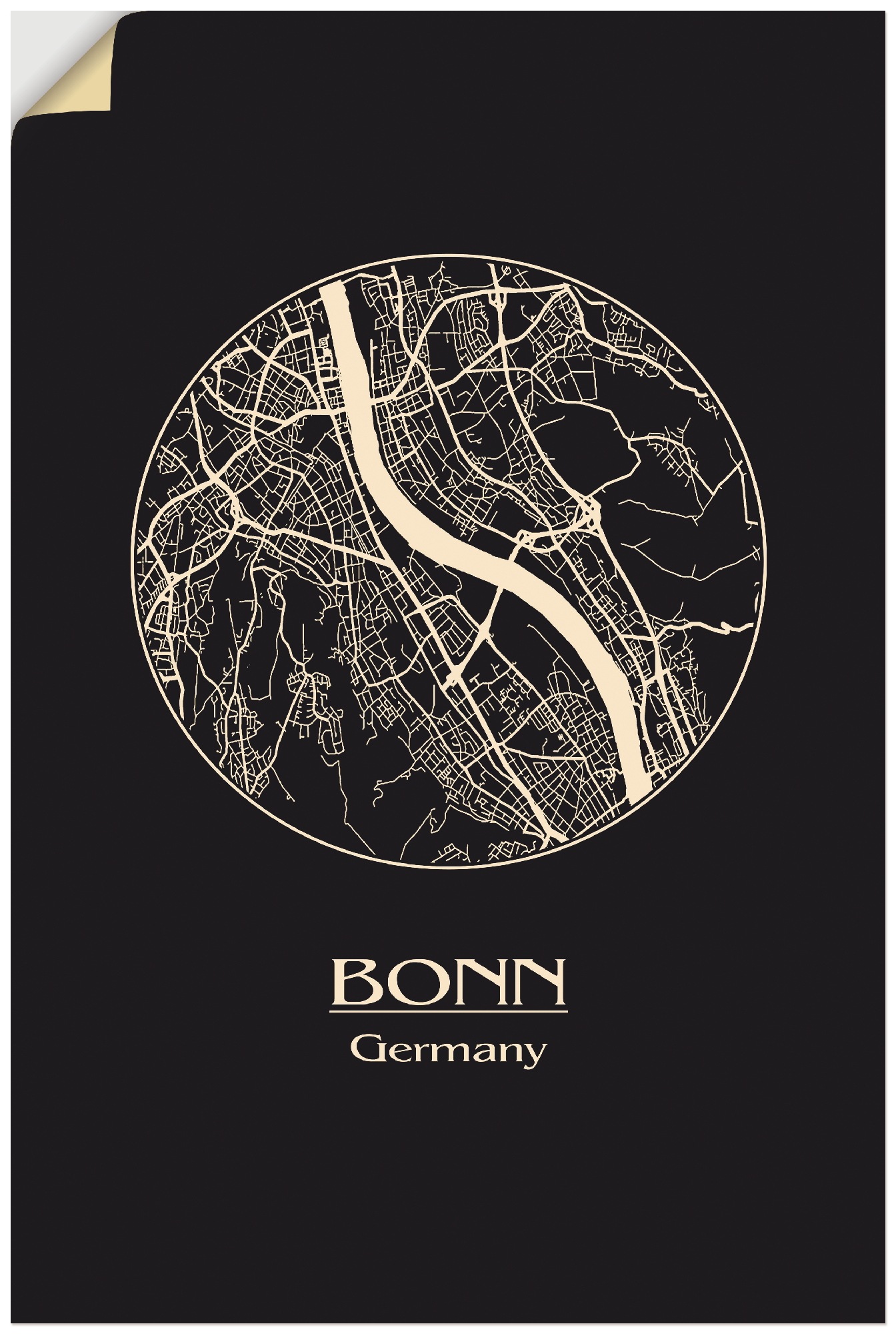 Artland Wandbild »Retro Karte Bonn Deutschland Kreis«, Deutschland, (1 St.), in vielen Größen & Produktarten - Alubild / Outdoorbild für den Außenbereich, Leinwandbild, Poster, Wandaufkleber / Wandtattoo auch für Badezimmer geeignet
