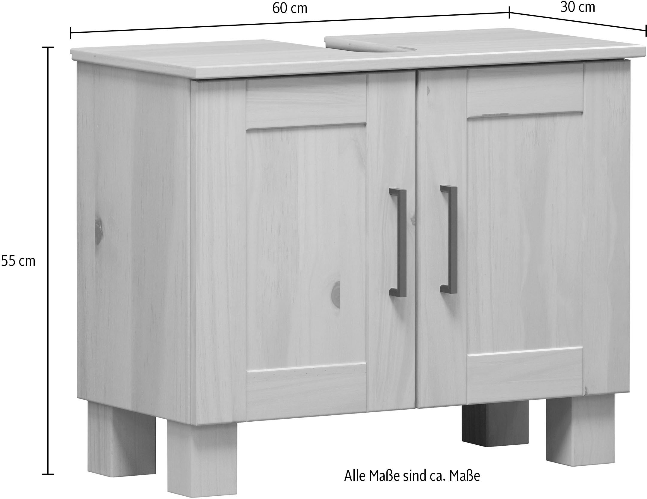 welltime Waschbeckenunterschrank »Ulea«, (1 St.), Waschtisch aus Massivholz mit Bügelgriffen - Maße (B/T/H) 60/30/80 cm