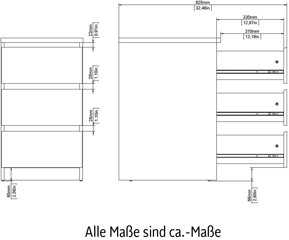 INOSIGN Kommode »Naia«, Elegante und modernes Sideboard mit 3 geräumigenSchubladen