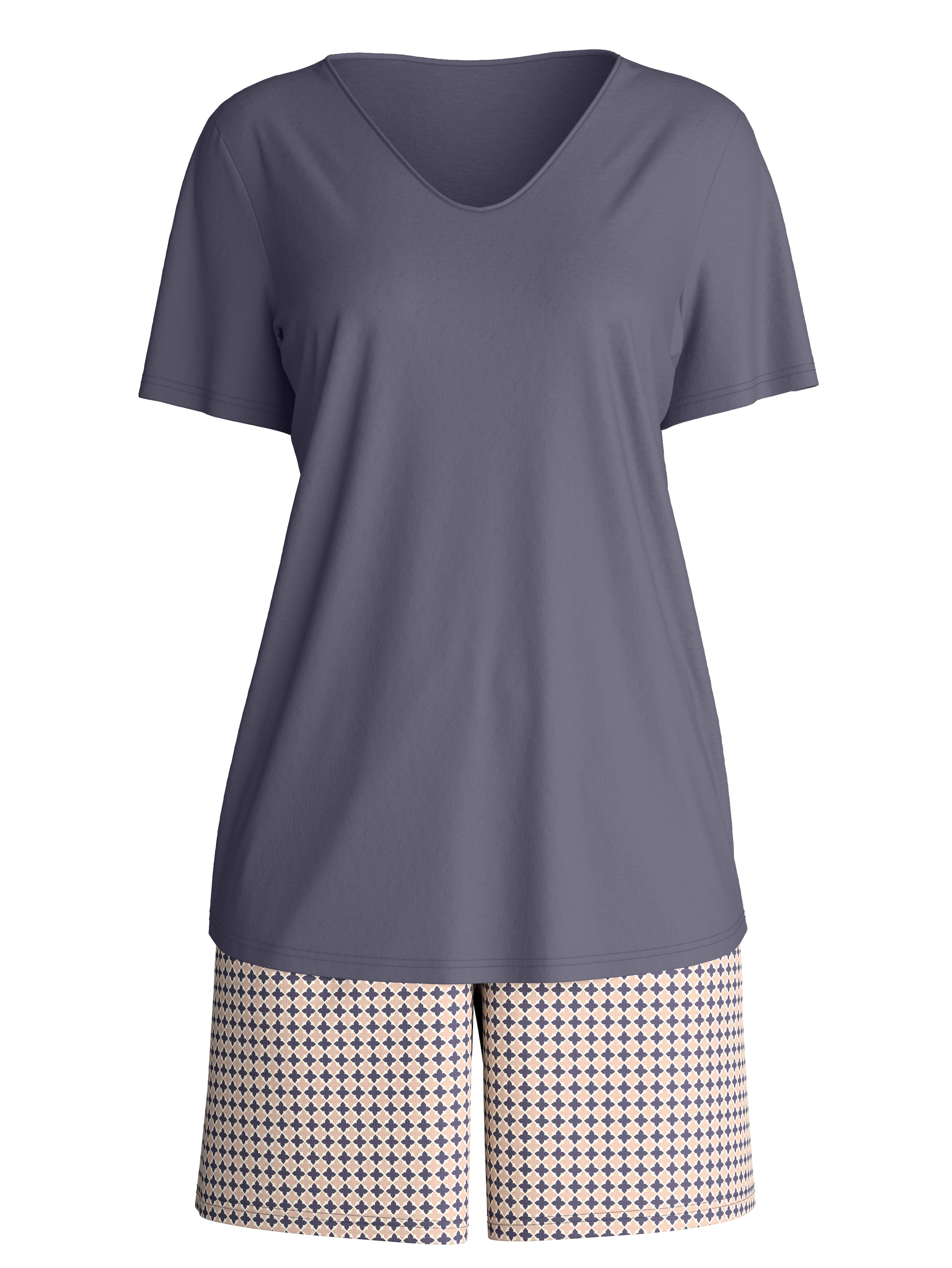 CALIDA Shorty »Blooming Nights« 2 tlg. Hose geblümt, Oberteil uni, V-Ausschnitt, kurzärmelig