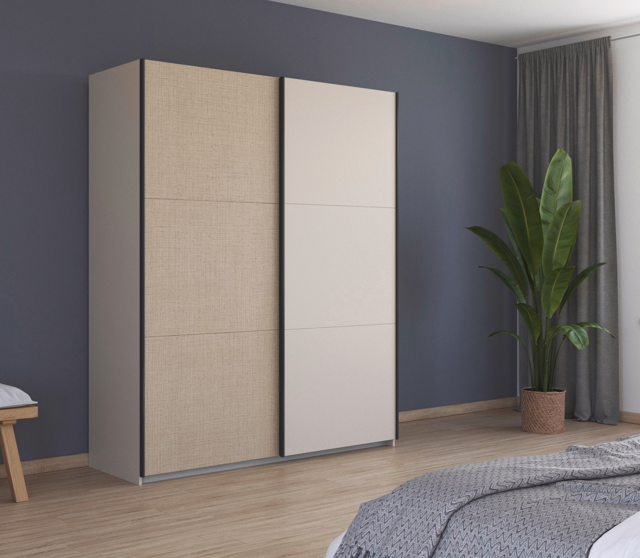 rauch Schwebetürenschrank »Senja«, mit Absetzung in angesagter Rattan-Optik