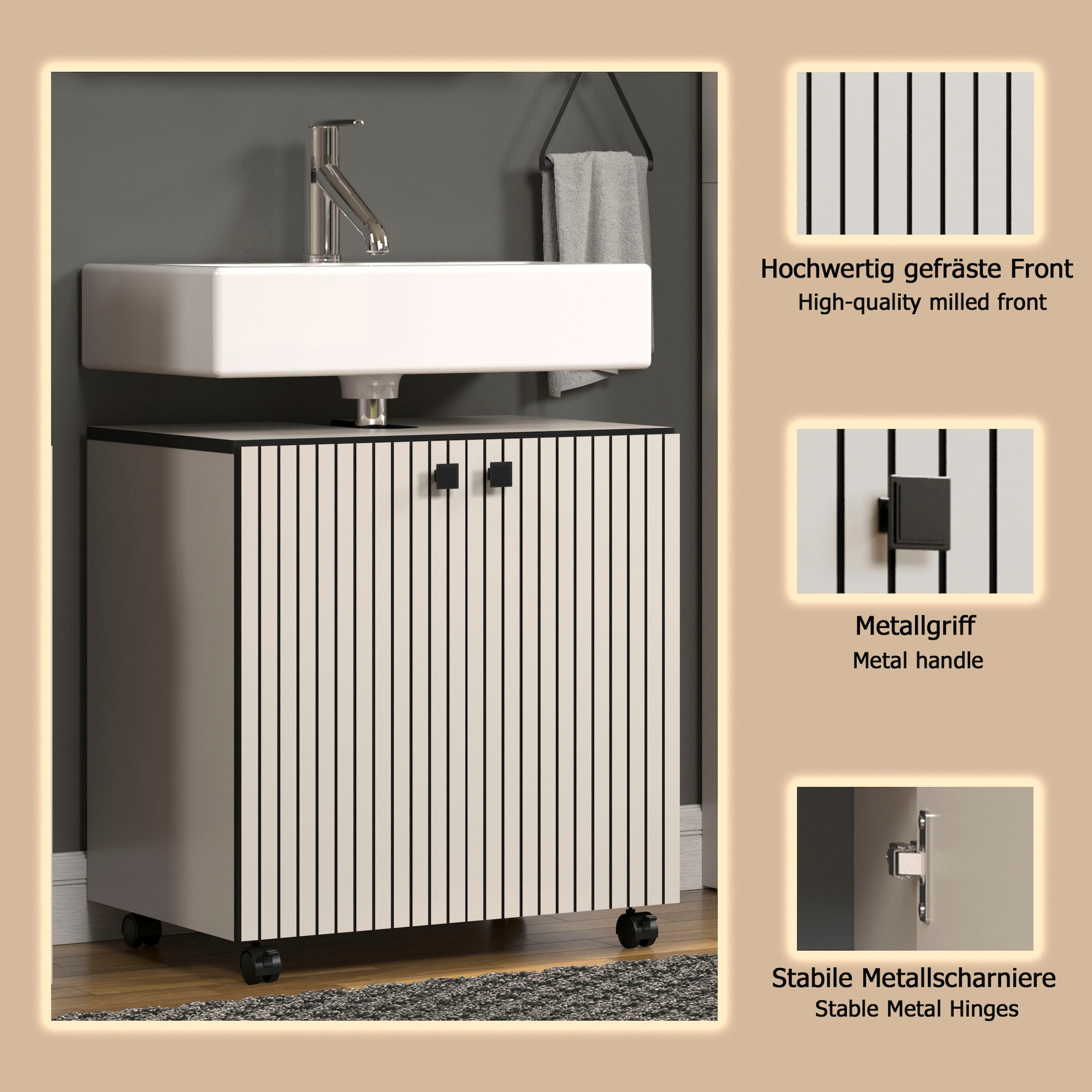 welltime Waschbeckenunterschrank »Amrum« Waschtisch auf Rollen - (B/T/H) wahlweise 60-80/42/64 cm