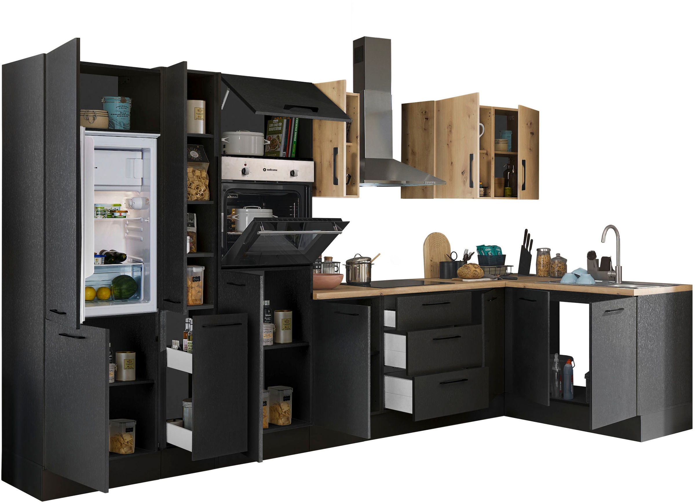 BASIC by Balculina Winkelküche »Turin« Stellbreite 360x175 cm, wahlweise mit E-Geräten