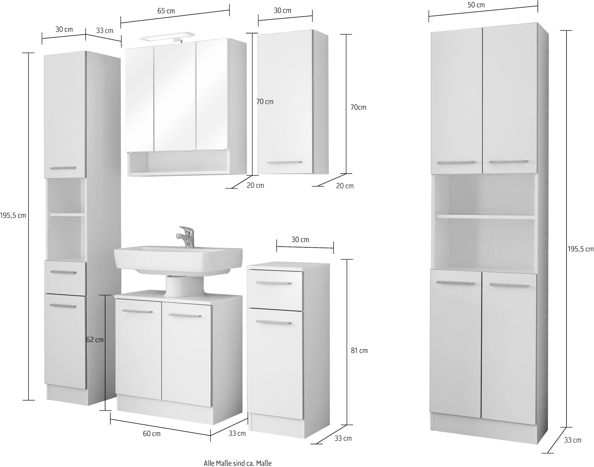 Saphir Badmöbel-Set »Quickset 953 6-teilig, Waschbeckenunterschrank und LED-Spiegelschrank« Set, 6 Stk. tlg.