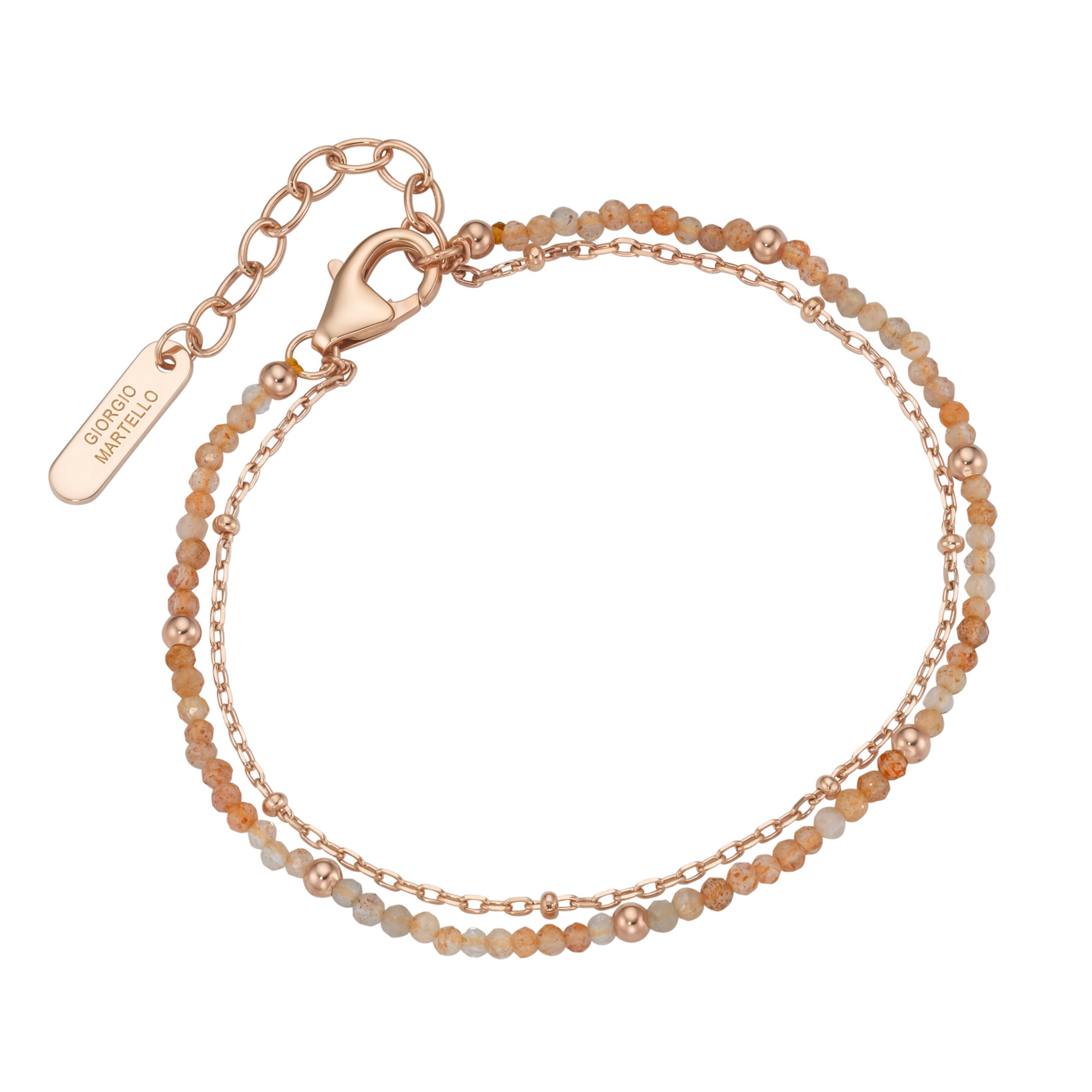 GIORGIO MARTELLO MILANO Armband »Armband mit apricotfarbigen Sonnenstein-Kugeln, Silber 925«