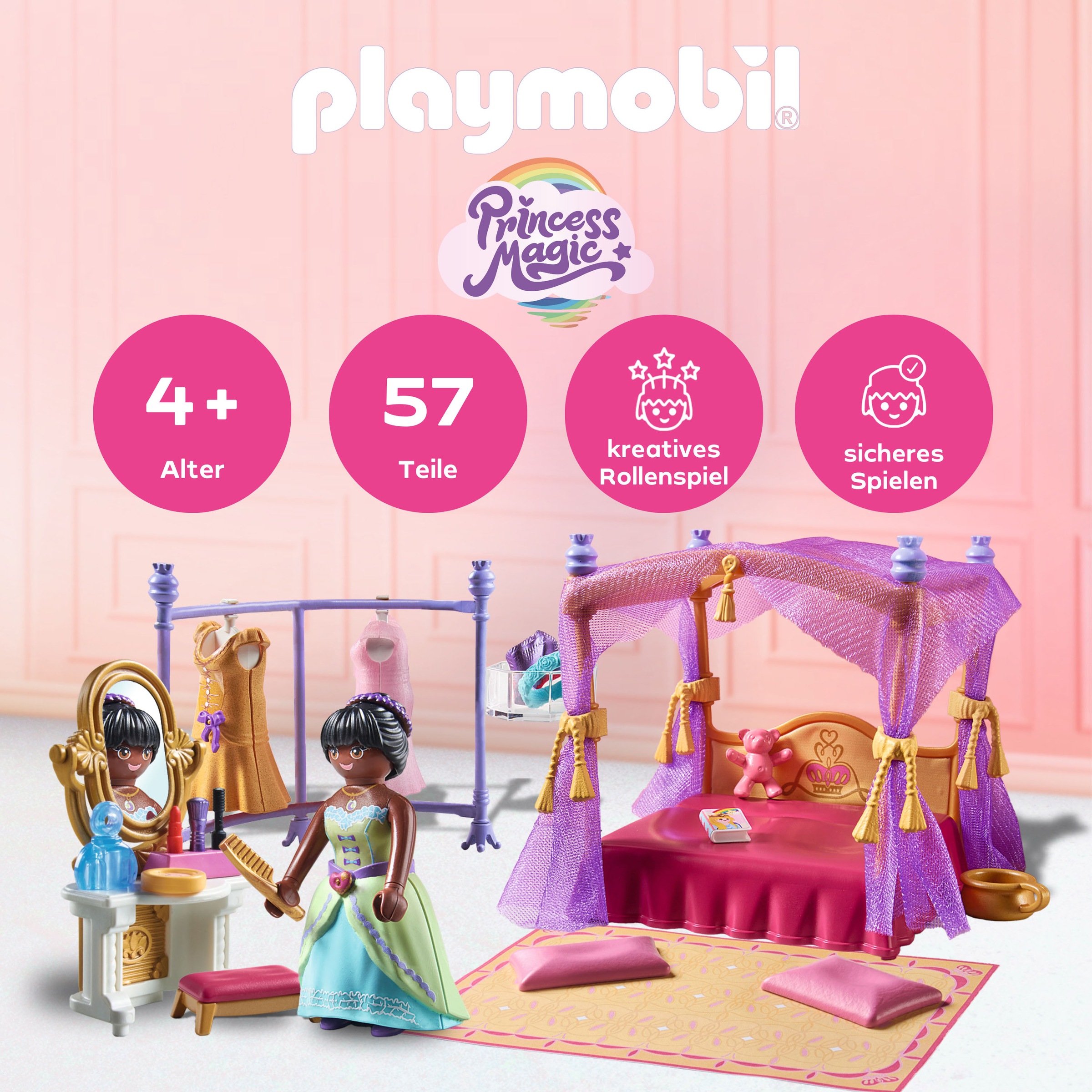 Playmobil® Konstruktions-Spielset »Prinzessinnen-Schlafzimmer mit Ankleide (71847), Princess Magic«, (57 St.), Made in Europe