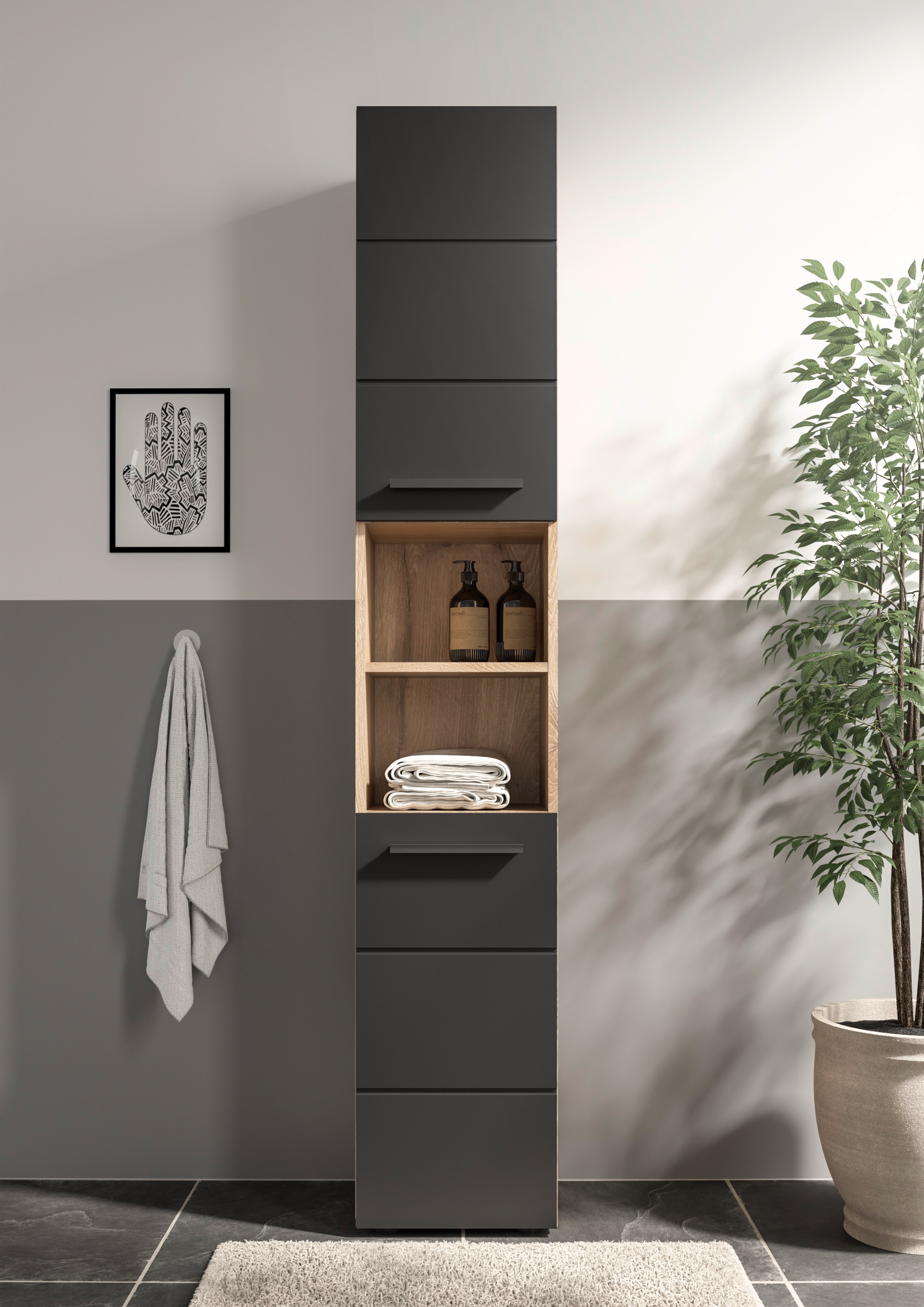 BASIC by Balculina Hochschrank »Rom BxHxT 34x190x31 cm« 1 Stk. tlg. Breite 34cm, Kunststoffgriffe, Made in Europa