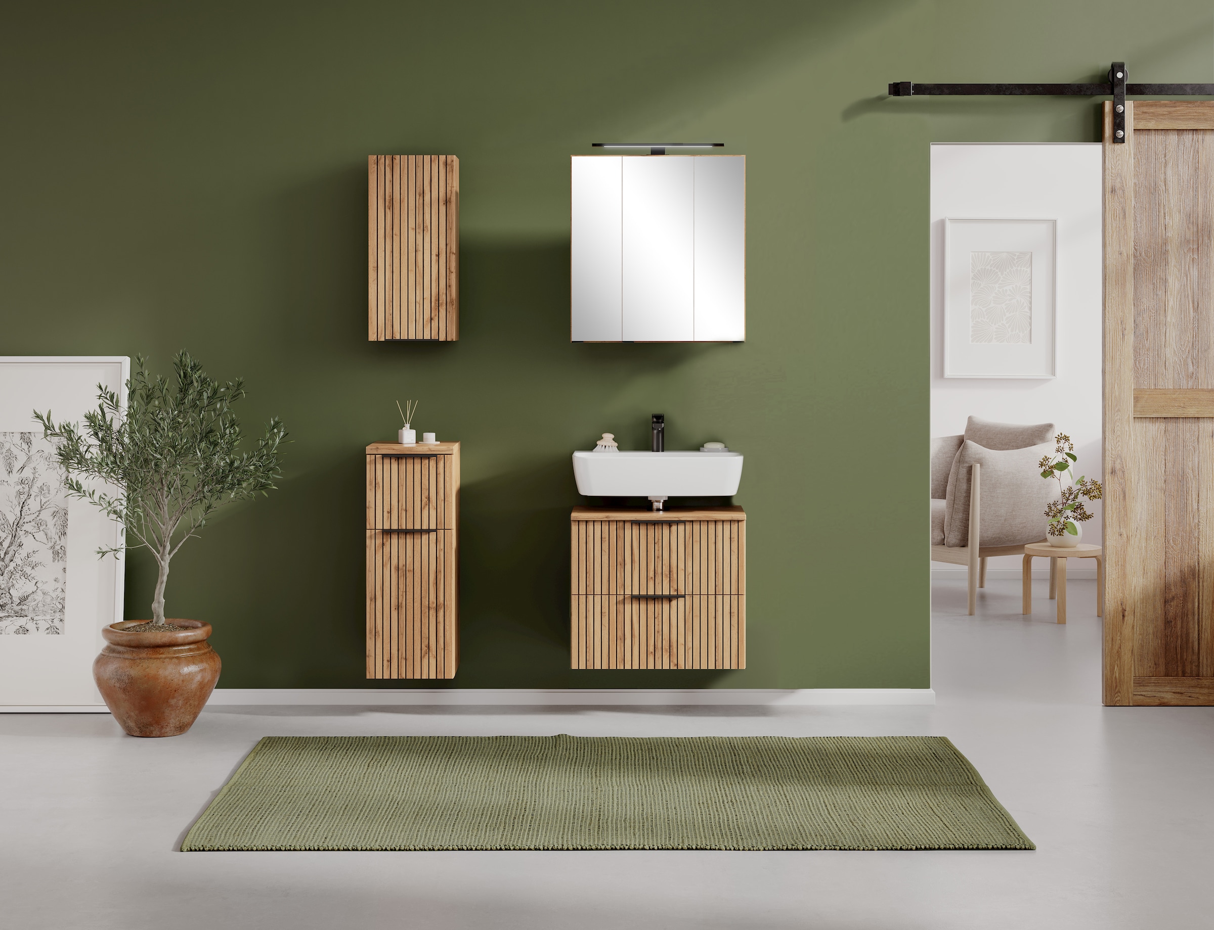 welltime Badezimmer-Set »Welltime Möbel, Carlton Unterbecken-Set 2teilig, 60 cm, gestreift«, (2 St.)
