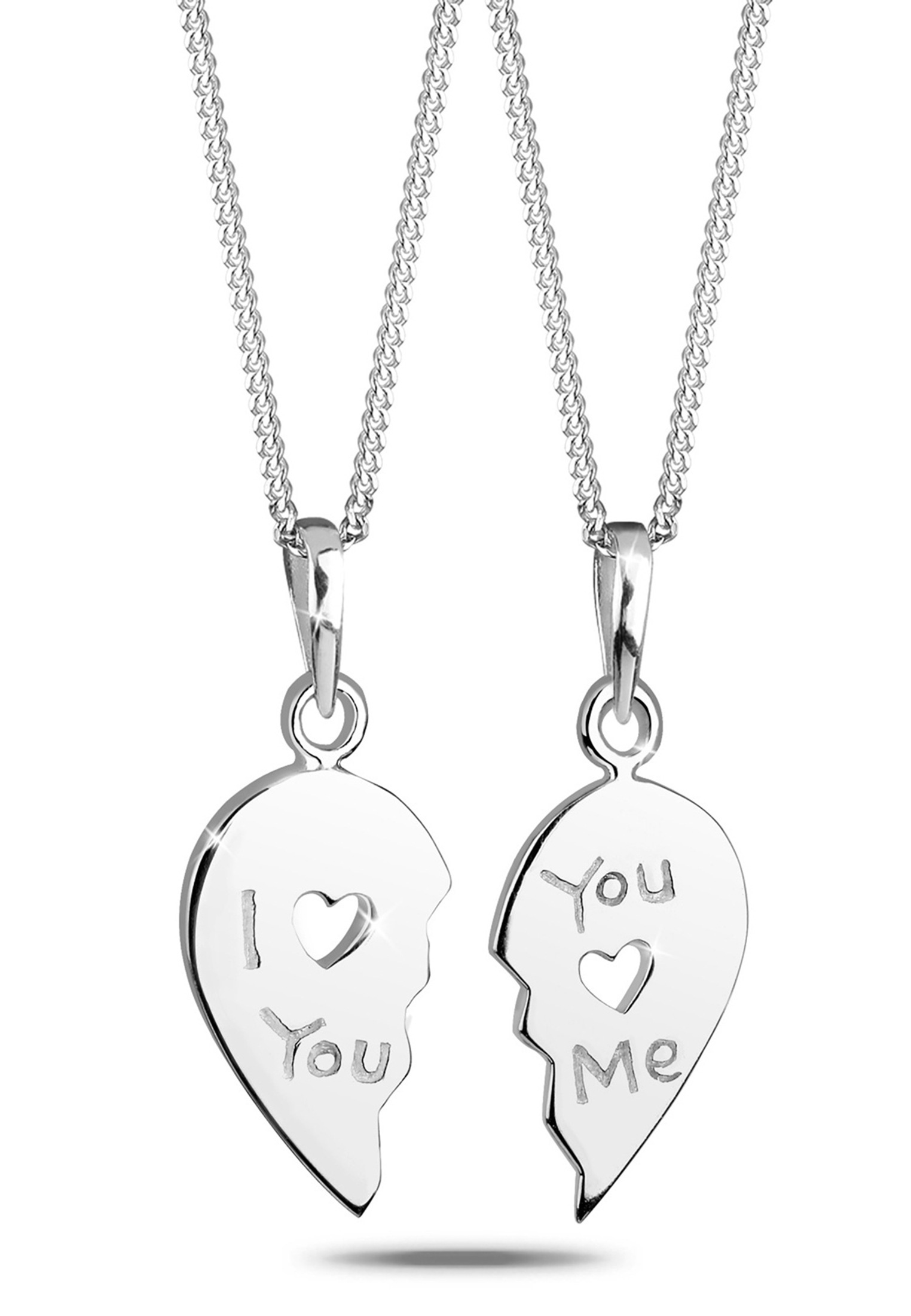 Elli Ketten-Set »Halskette Set Partnerketten Herz Schriftzug 925 Sterling Silber«