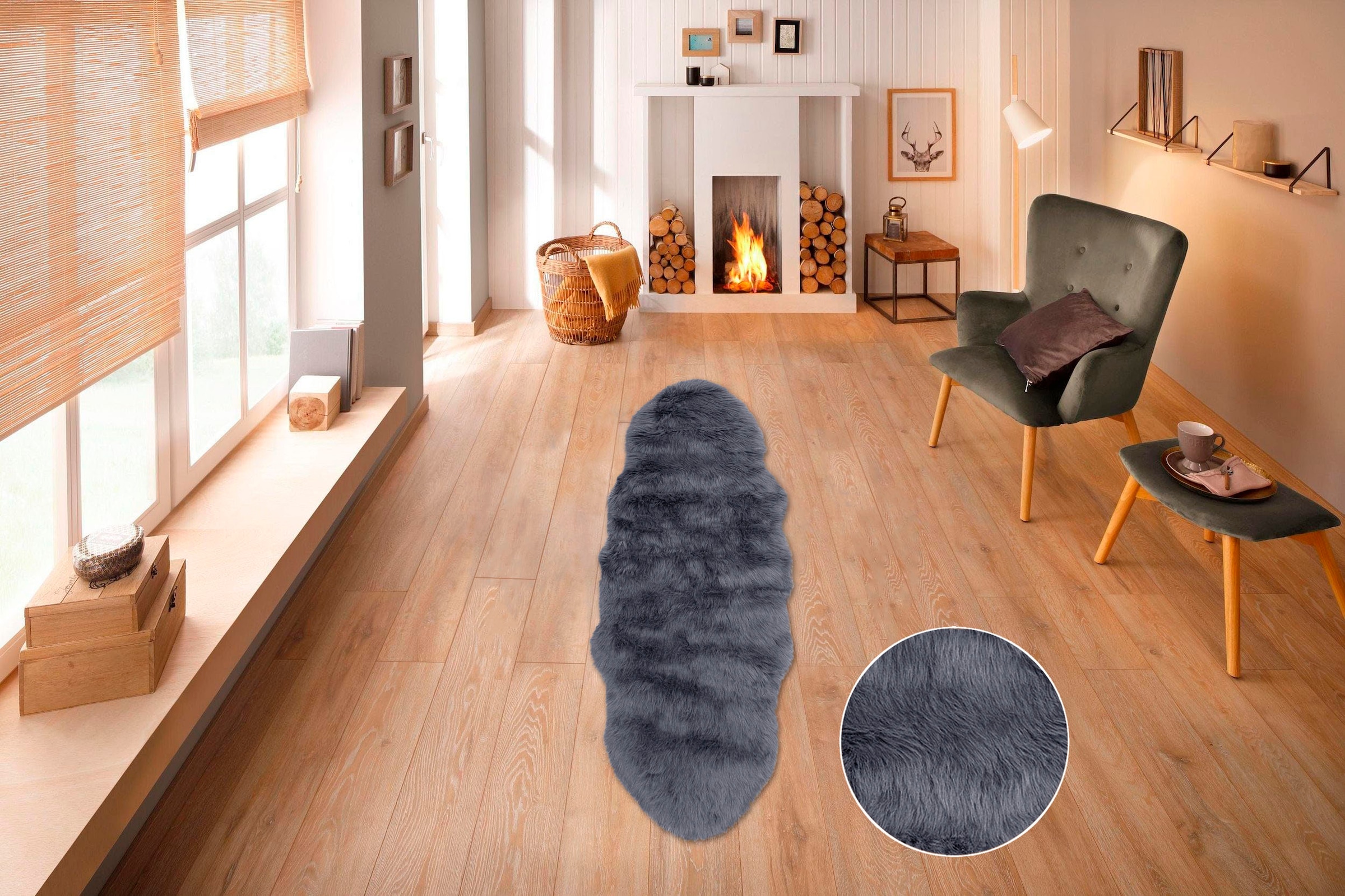 my home Hochflor-Teppich »Valeria Fellteppich kuschelig«, fellförmig, 60 mm Höhe, Kunstfell, Fellform, weiche Teppiche, Schlafzimmer, Wohnzimmer