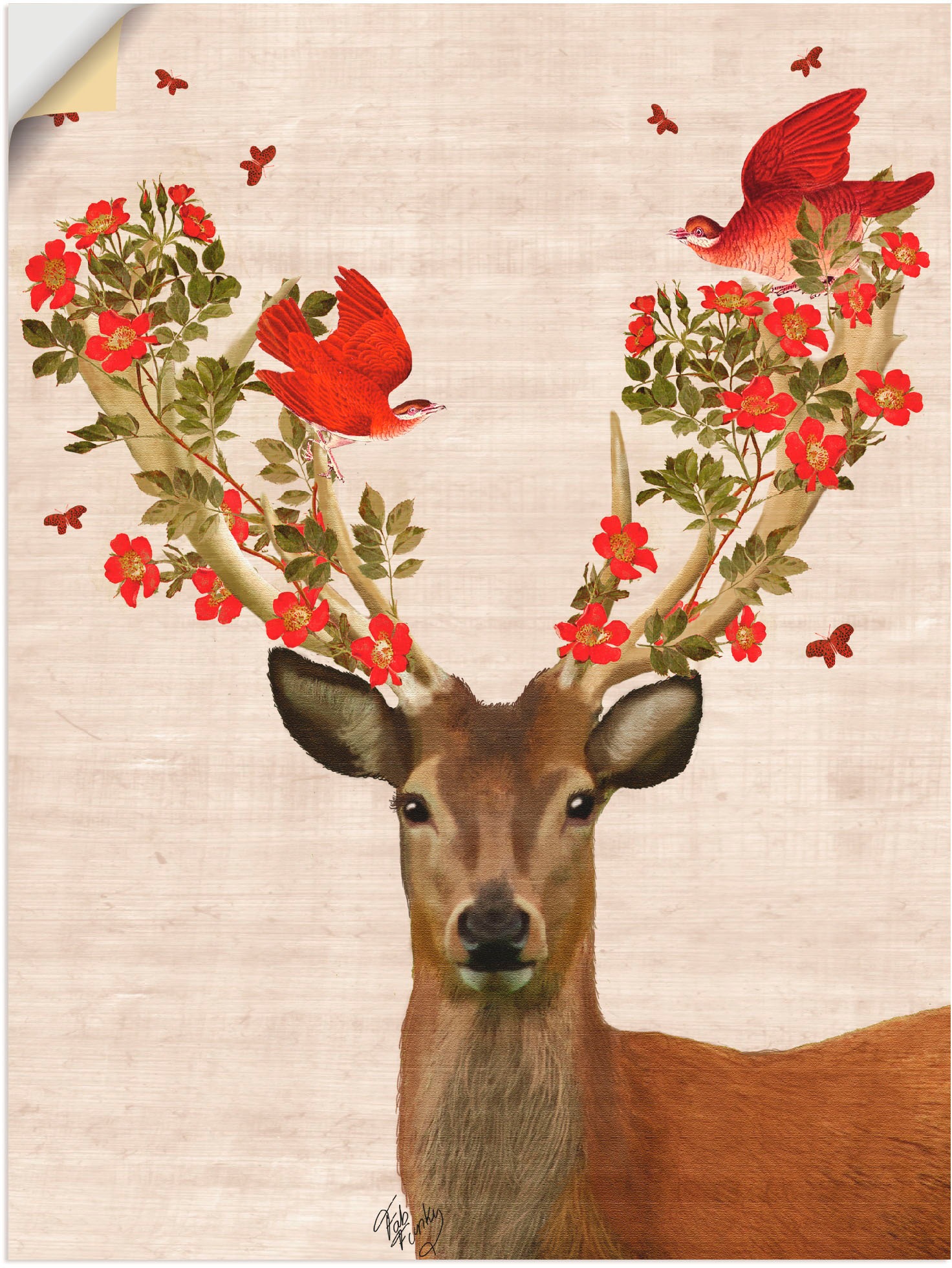 Artland Wandbild »Hirsch und Vögel Liebe«, Wildtiere, (1 St.), in vielen Größen & Produktarten - Alubild / Outdoorbild für den Außenbereich, Leinwandbild, Poster, Wandaufkleber / Wandtattoo auch für Badezimmer geeignet