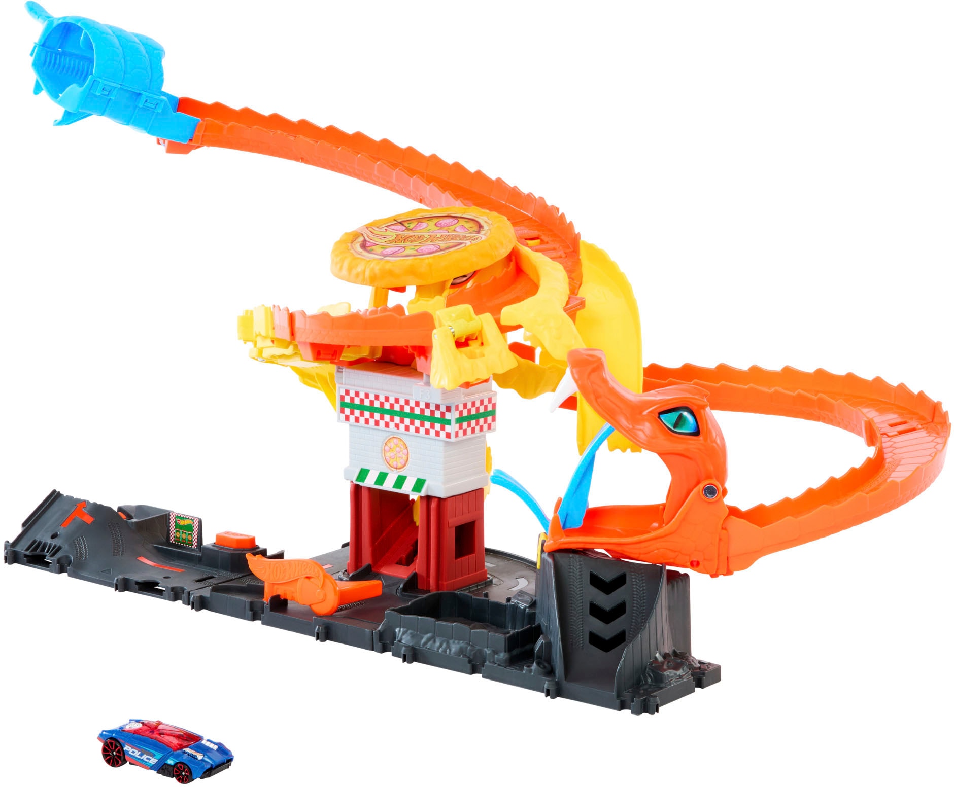Hot Wheels Autorennbahn »City Cobra Slam Pizza Attack«, inklusive 1 Spielzeugauto