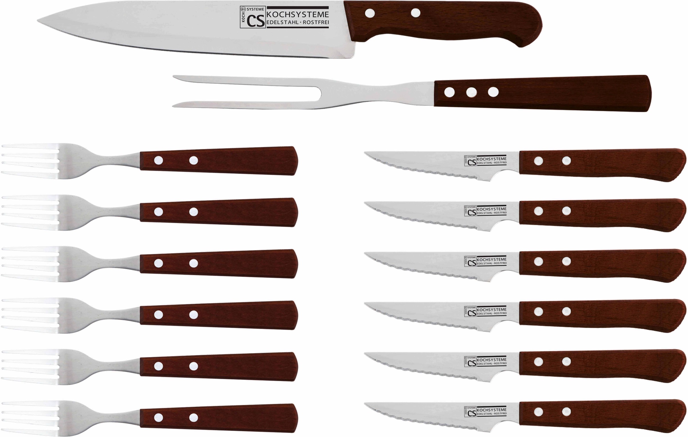 CS Koch-Systeme Steakbesteck »Brühl«, (Set, 14 tlg.), 14 Teile, Edelstahl mit Holzgriffen