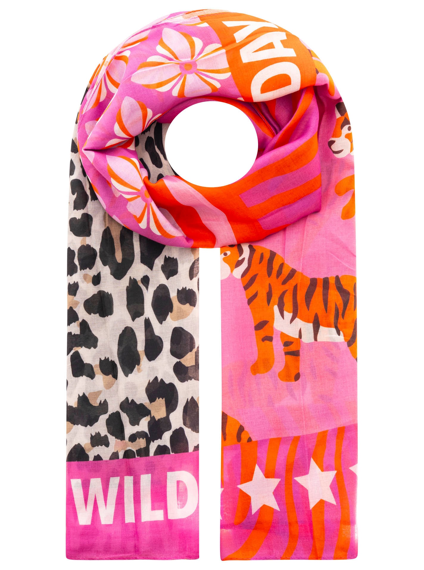 Zwillingsherz Schal »" Tiger Star"« Animal Mustermix, transparenter Look, Schriftzug