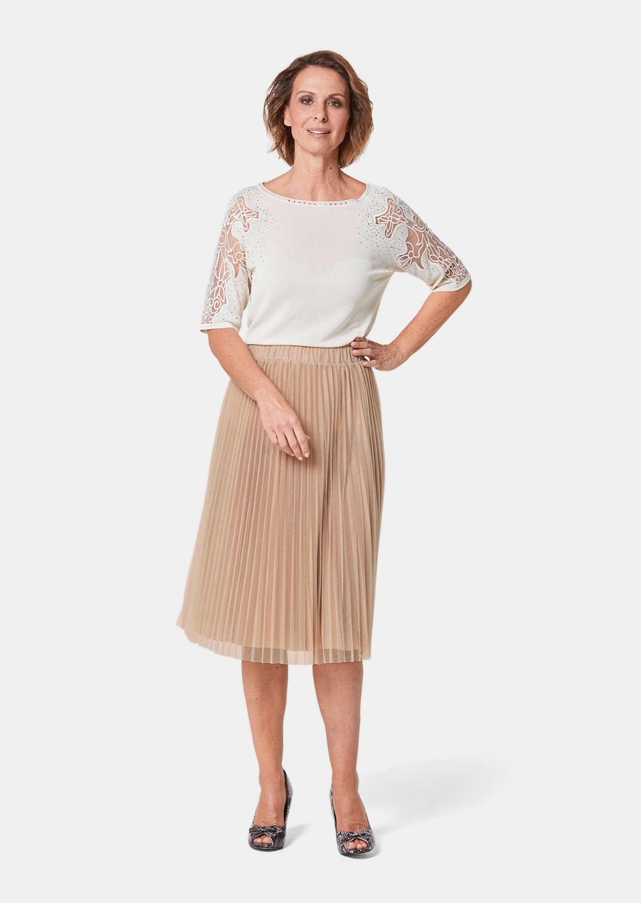 GOLDNER Schlupfrock »Kurzgröße Festlicher Plisseerock aus schimmerndem Mesh«