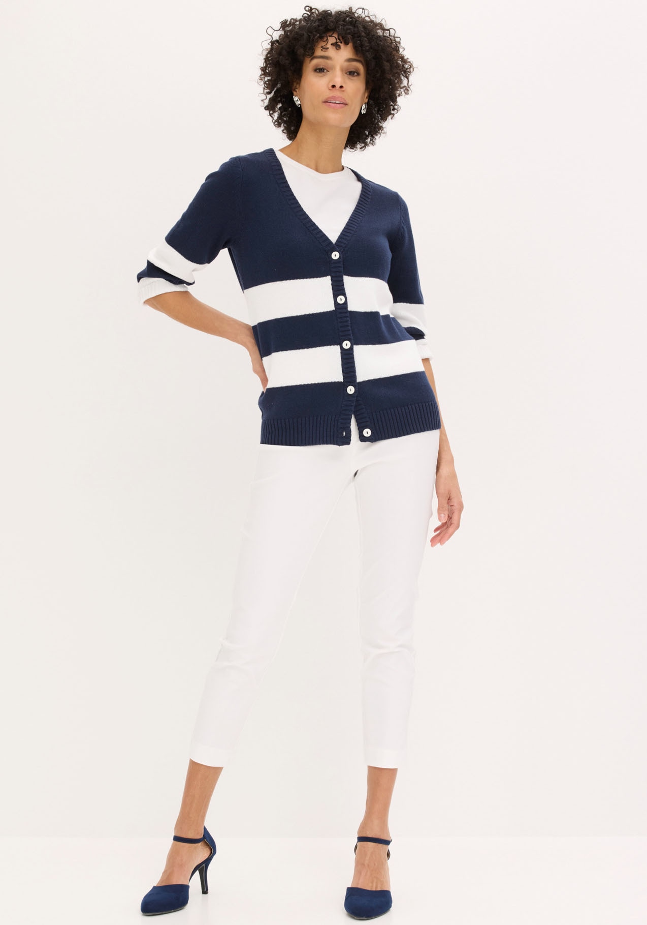 bonprix Strickjacke Slim fit Passform, mit Streifenmuster, eleganter Stil
