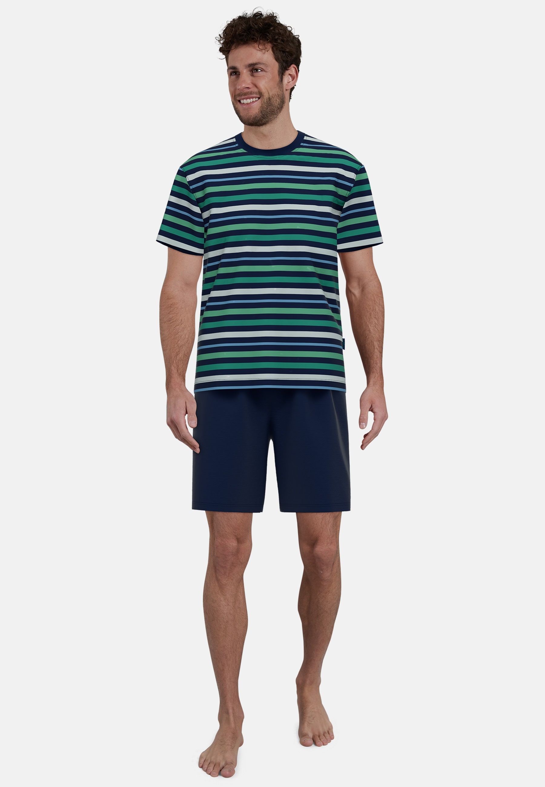 GÖTZBURG Shorty »Bray«, (2 tlg.), Kurzarm, Rundhalsausschnitt, kurze Hose, Baumwollmix, Streifendesign