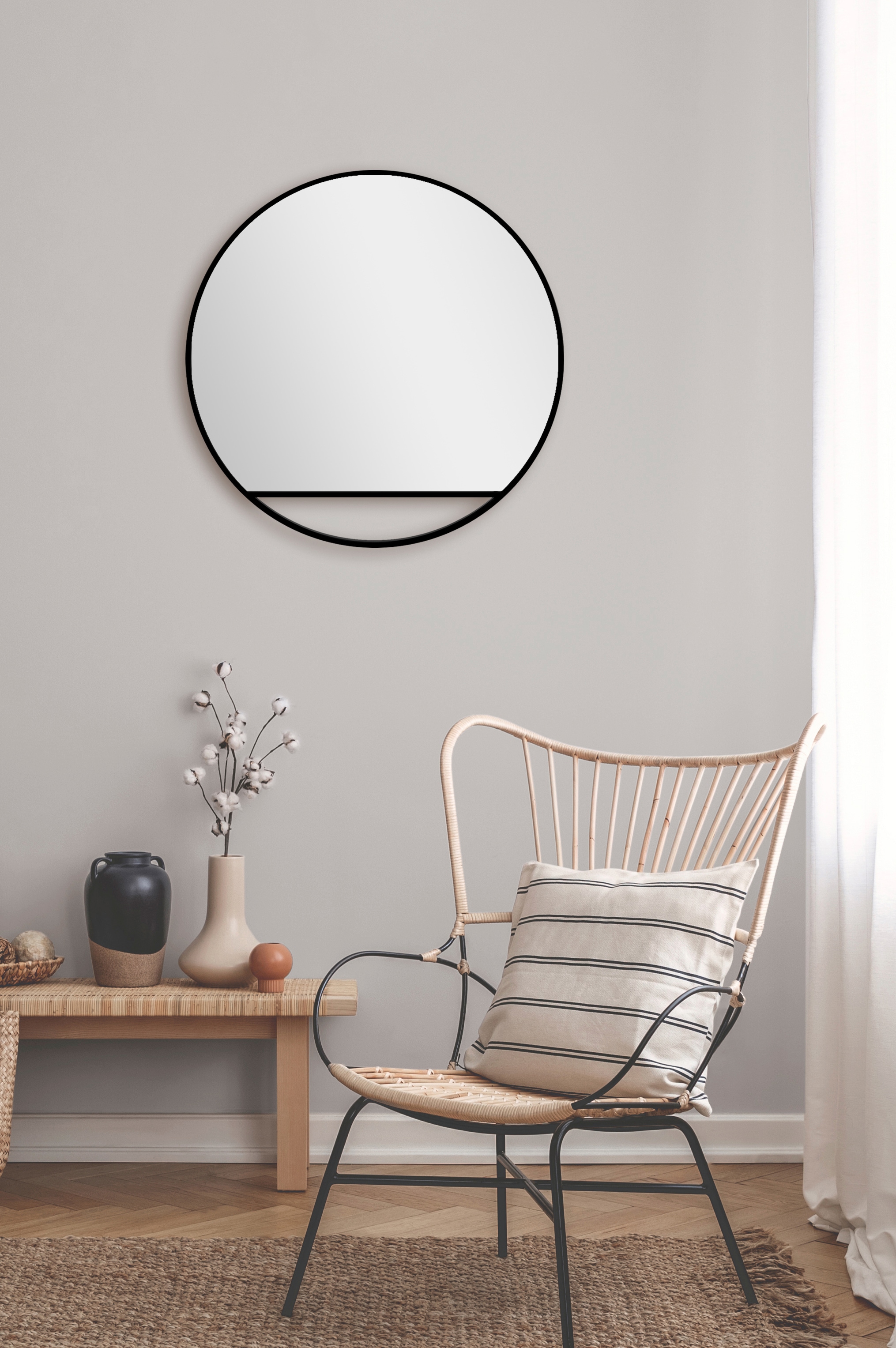 Talos Wandspiegel, dekorativer runder Spiegel mit Aluminiumrahmen, Ø 60 cm
