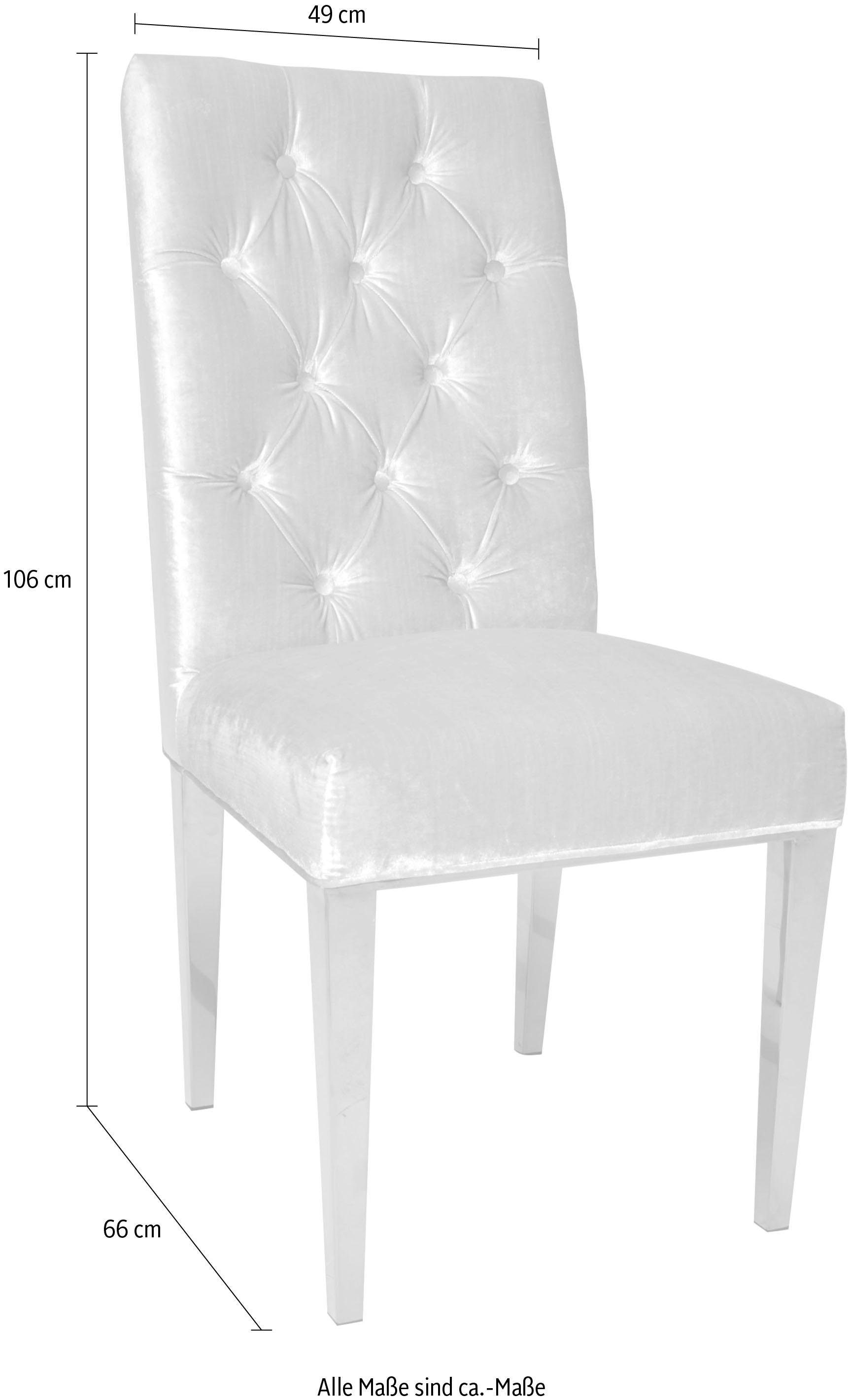 Leonique Stuhl »Pinky«, (Set), 1 St., Samtvelours, Stuhl, rosa Velours, Silberfüße, Knöpfe, Design, 49x66x106 cm