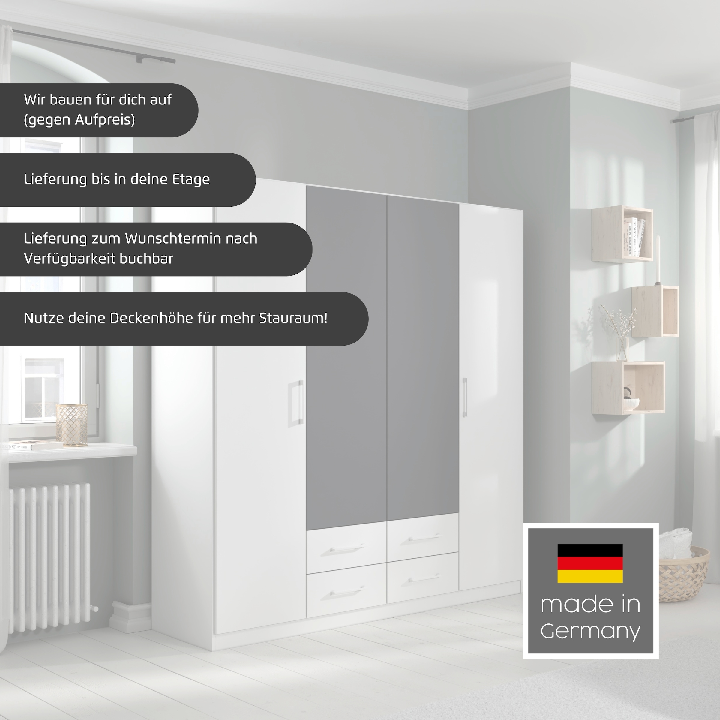 rauch Drehtürenschrank »Kleiderschrank Schrank Garderobe KREFELD optional mit Spiegel«, mit 3 Griff-Varianten, inkl. praktischen Schubladen MADE IN GERMANY