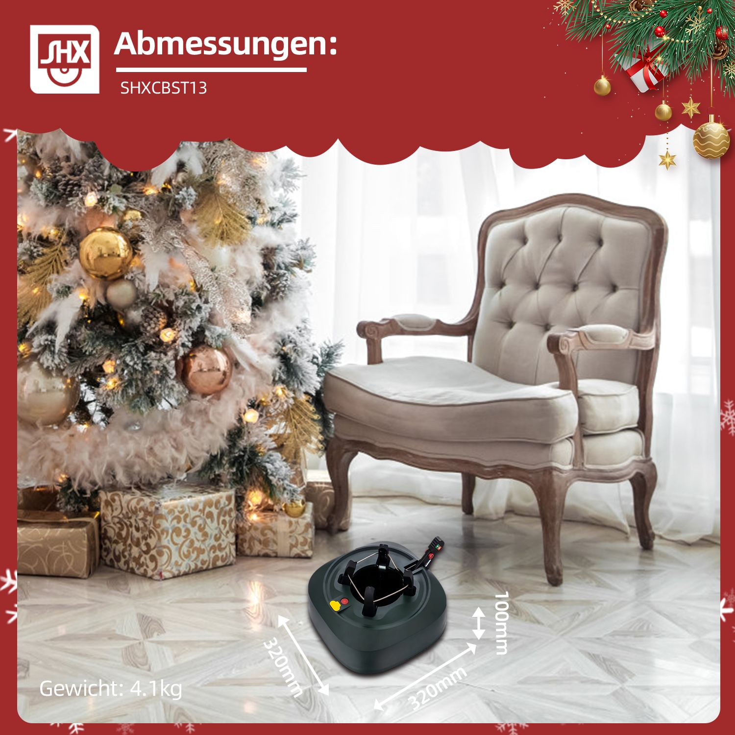 SHX Christbaumständer »Christbaumständer 3-13 cm«, Fußhebel-Funktion, Wassertank