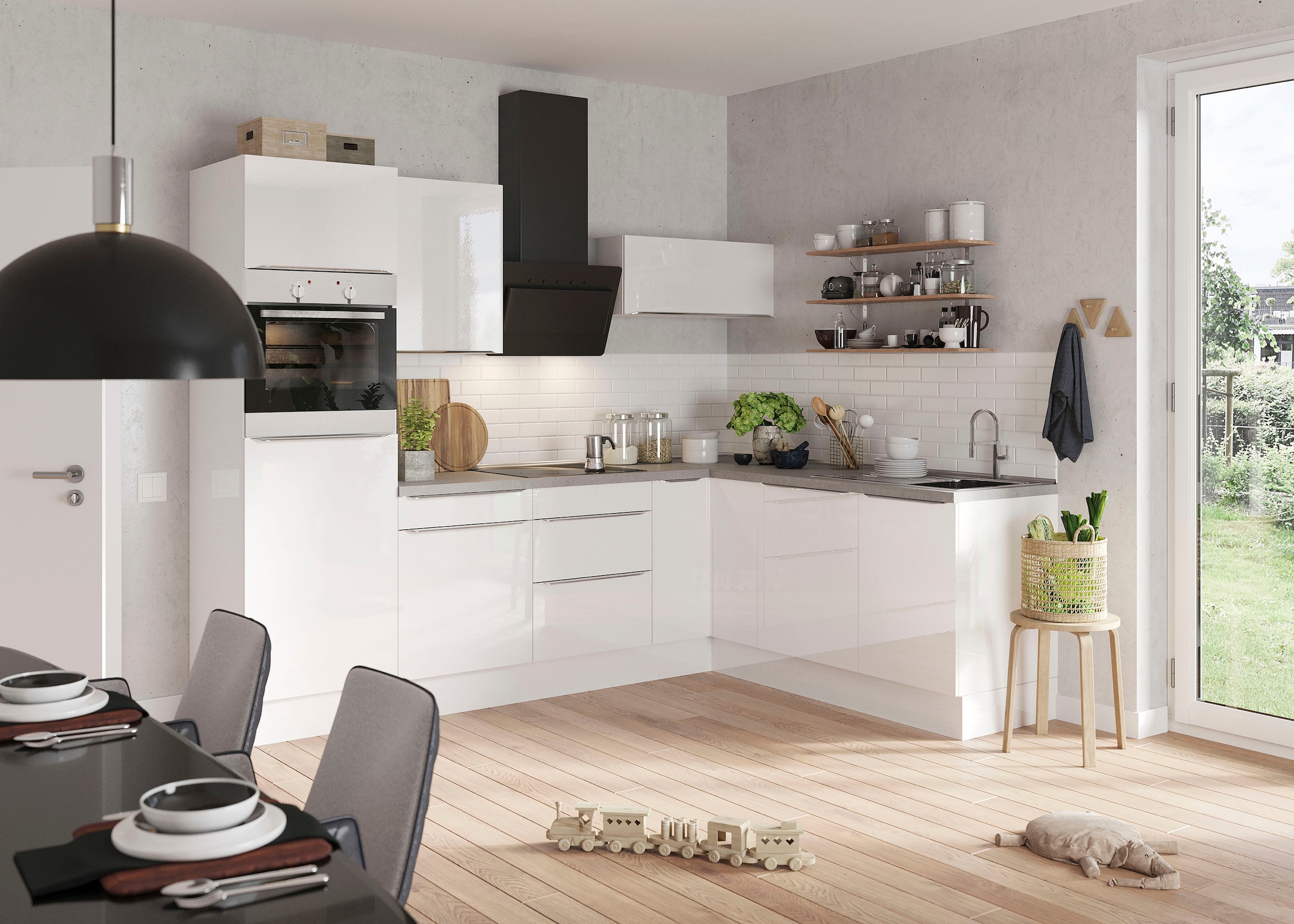 OPTIFIT Winkelküche »Aken Stellbreite 270x200 cm«, wahlweise mit E-Geräten und Stellvariante Spüle links oder rechts