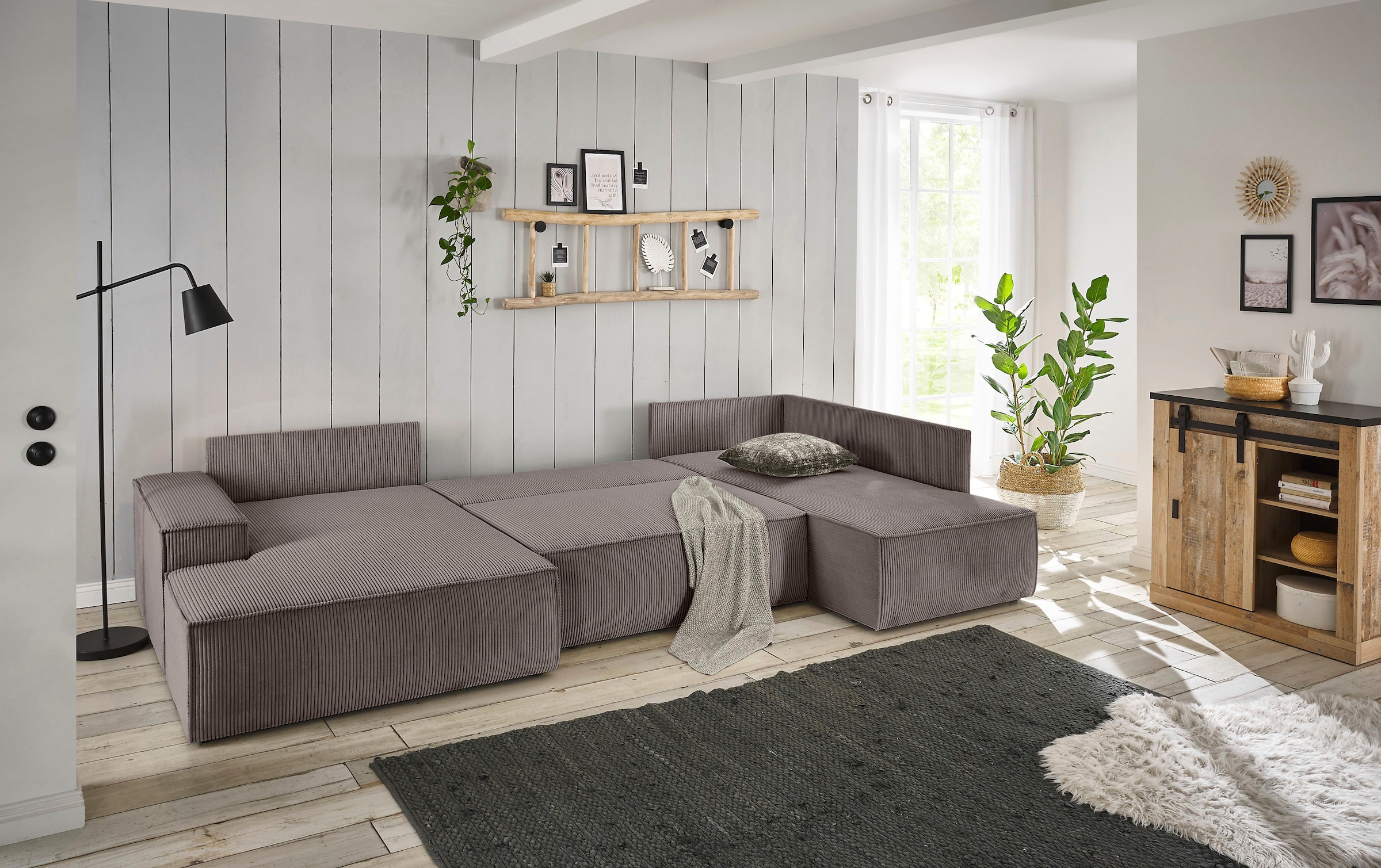 Home affaire Wohnlandschaft »SHERWOOD 329 cm, U-Form, Schlafsofa,«