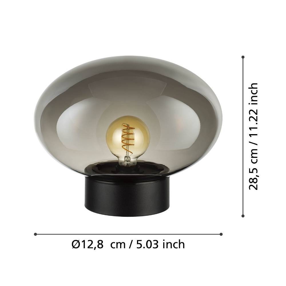 EGLO Tischleuchte »MADONNINA«, 1 flammig, Leuchtmittel E27 | ohne Leuchtmittel, Tischlampe, Metall in Schwarz und Glas in Grau-transparent, E27, 27 cm
