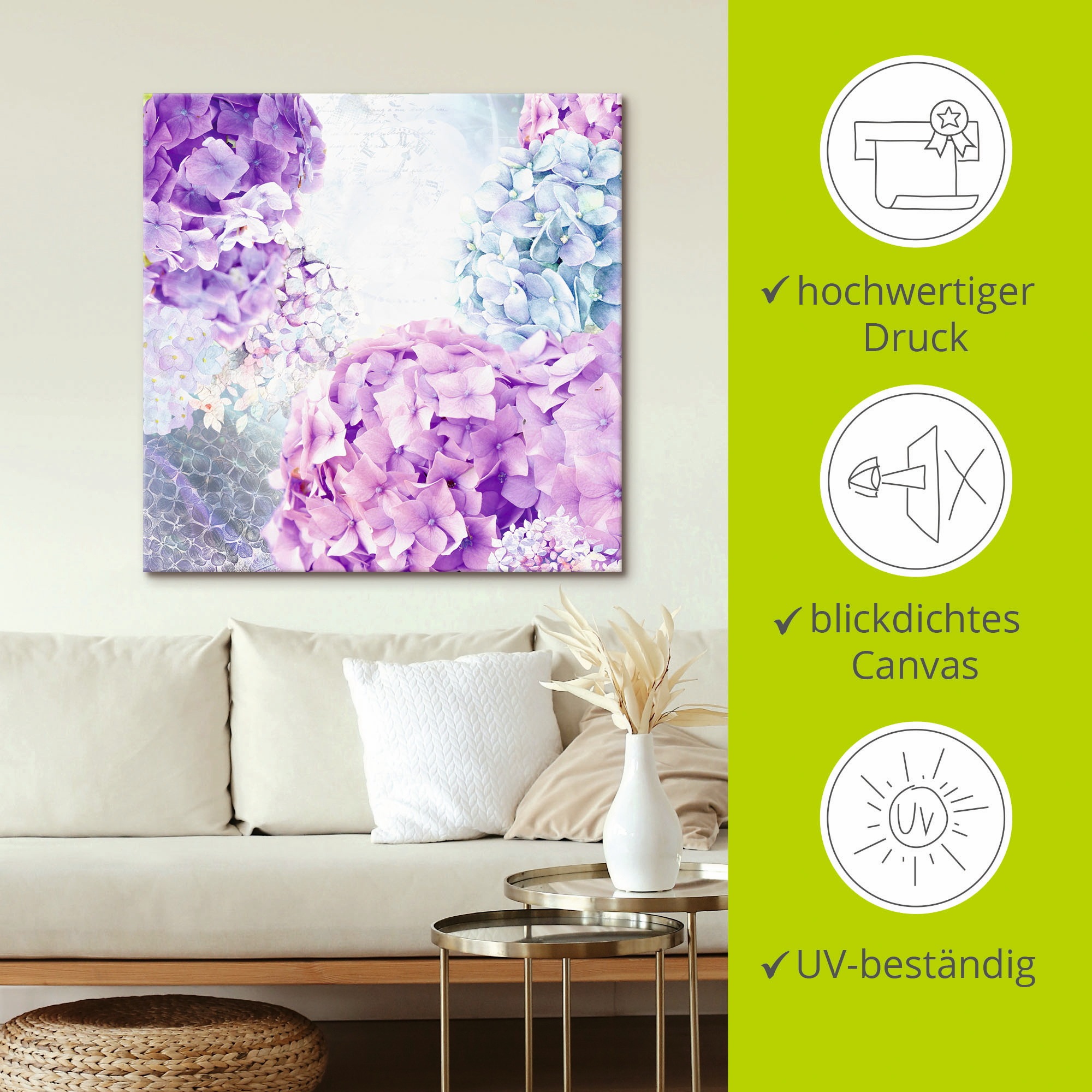 Artland Wandbild »Blau und Pink Hortensie«, Blumen, (1 St.), als Leinwandbild, Wandaufkleber in verschied. Größen
