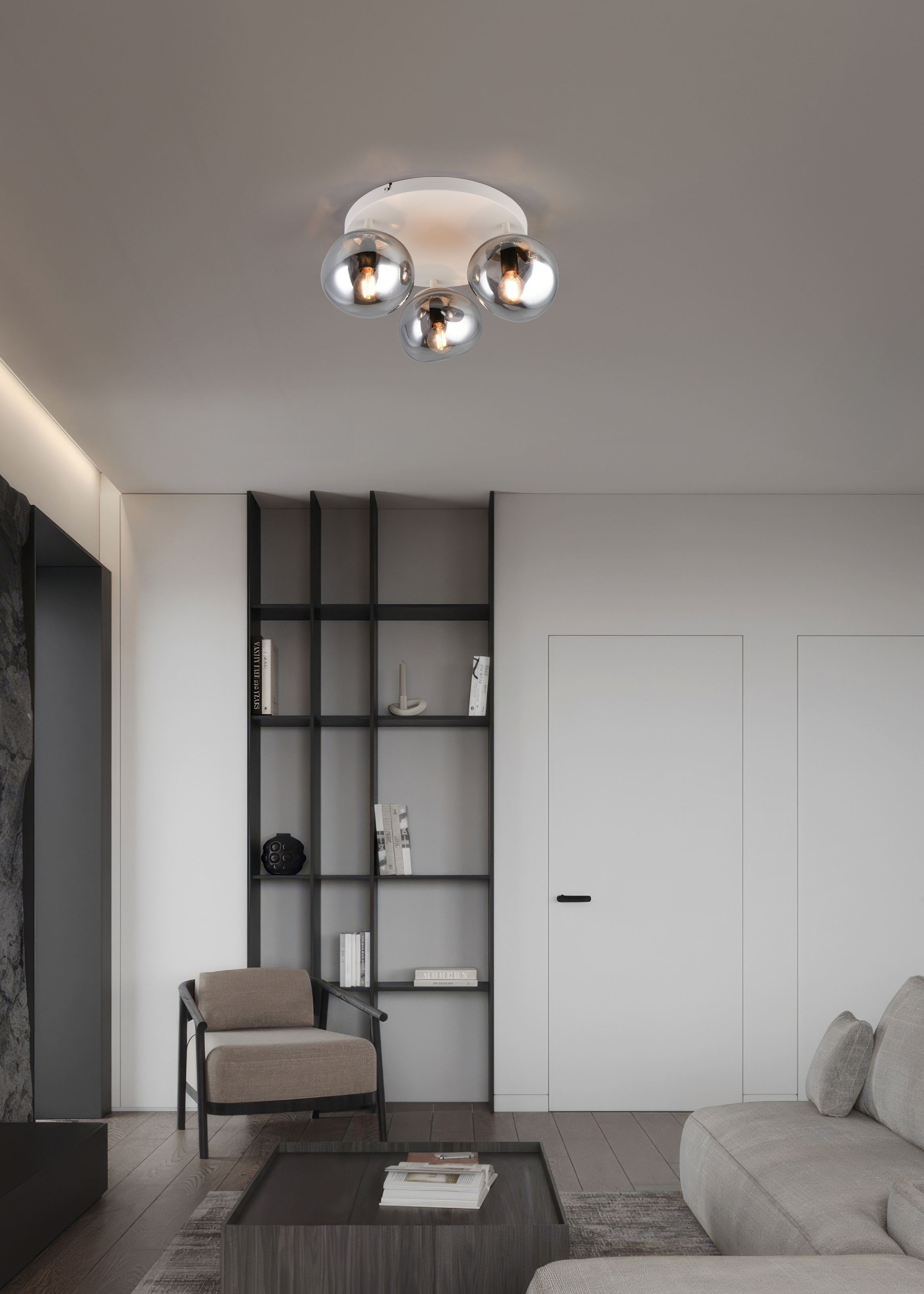 s.Oliver Deckenleuchte »ANJELLA, Deckenlampe exkl 3x E14 max 10W, in warm grey + smoke Glas,«, 3 flammig, Leuchtmittel E14 | Leuchtmittel wechselbar, mit mundgeblasenen Glas Lampenschirmen in rauchgrau, Ø gesamt 40cm