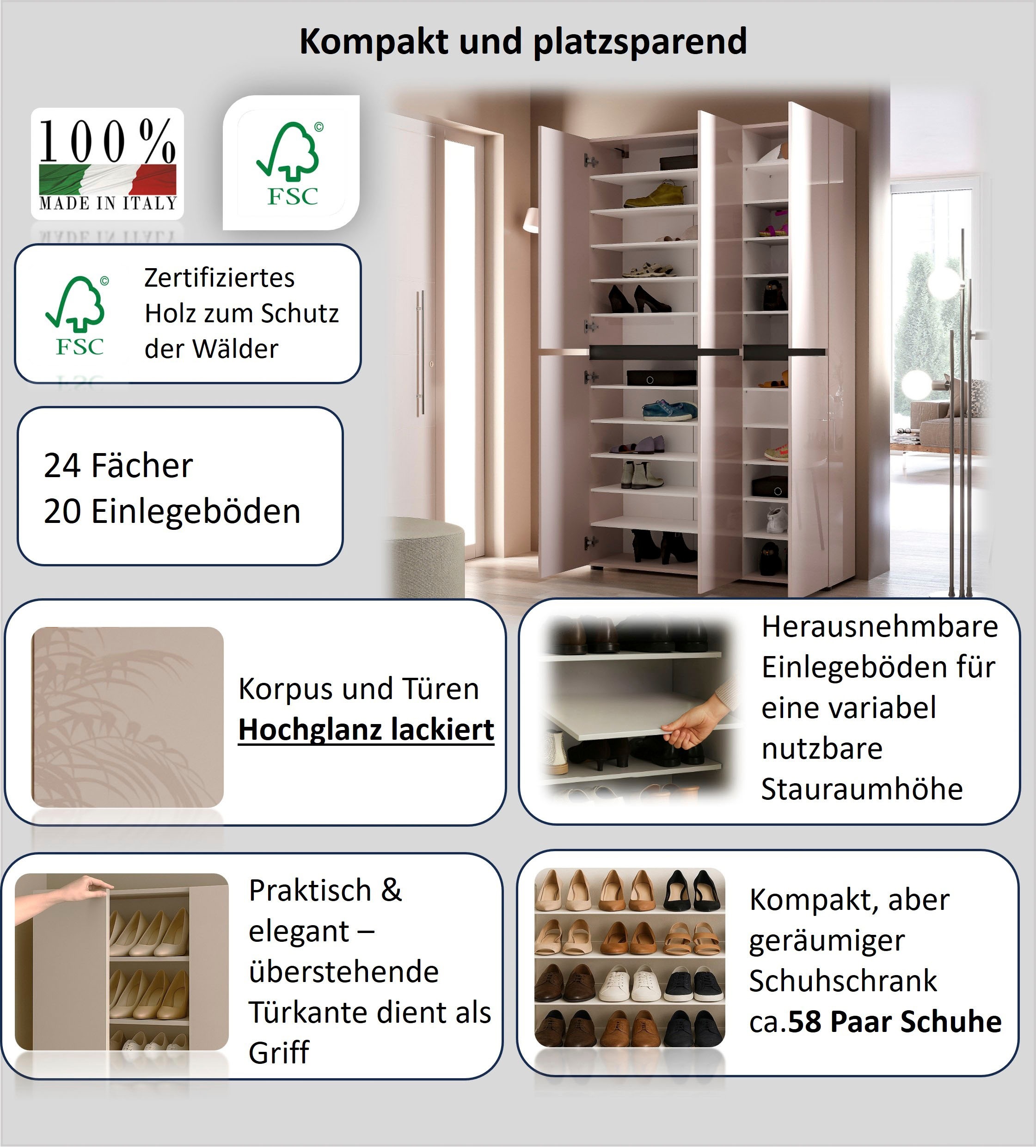 INOSIGN Schuhschrank »Mister« Breite 120 cm, Höhe 200 cm, 6 Türen