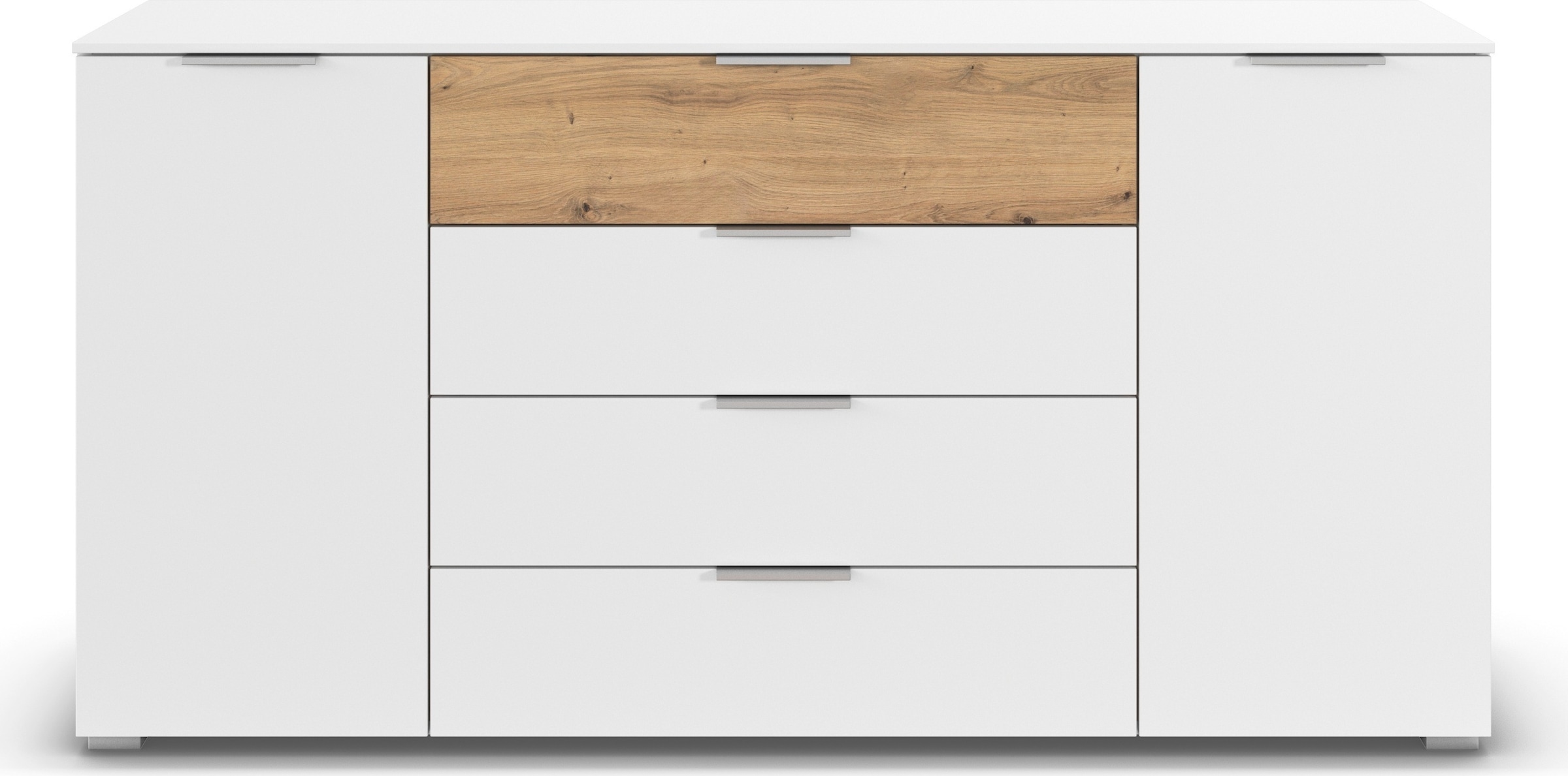 OTTO home Kombikommode »Kommode Sideboard Schubladenkommode Schlafzimmerkommode ASTANA« Breite 160 cm / Höhe 81 cm, mit 4 Einlegeböden,  2-türig, 4 geräumige Schubladen, Kantengriff Alufarben MADE IN GERMANY