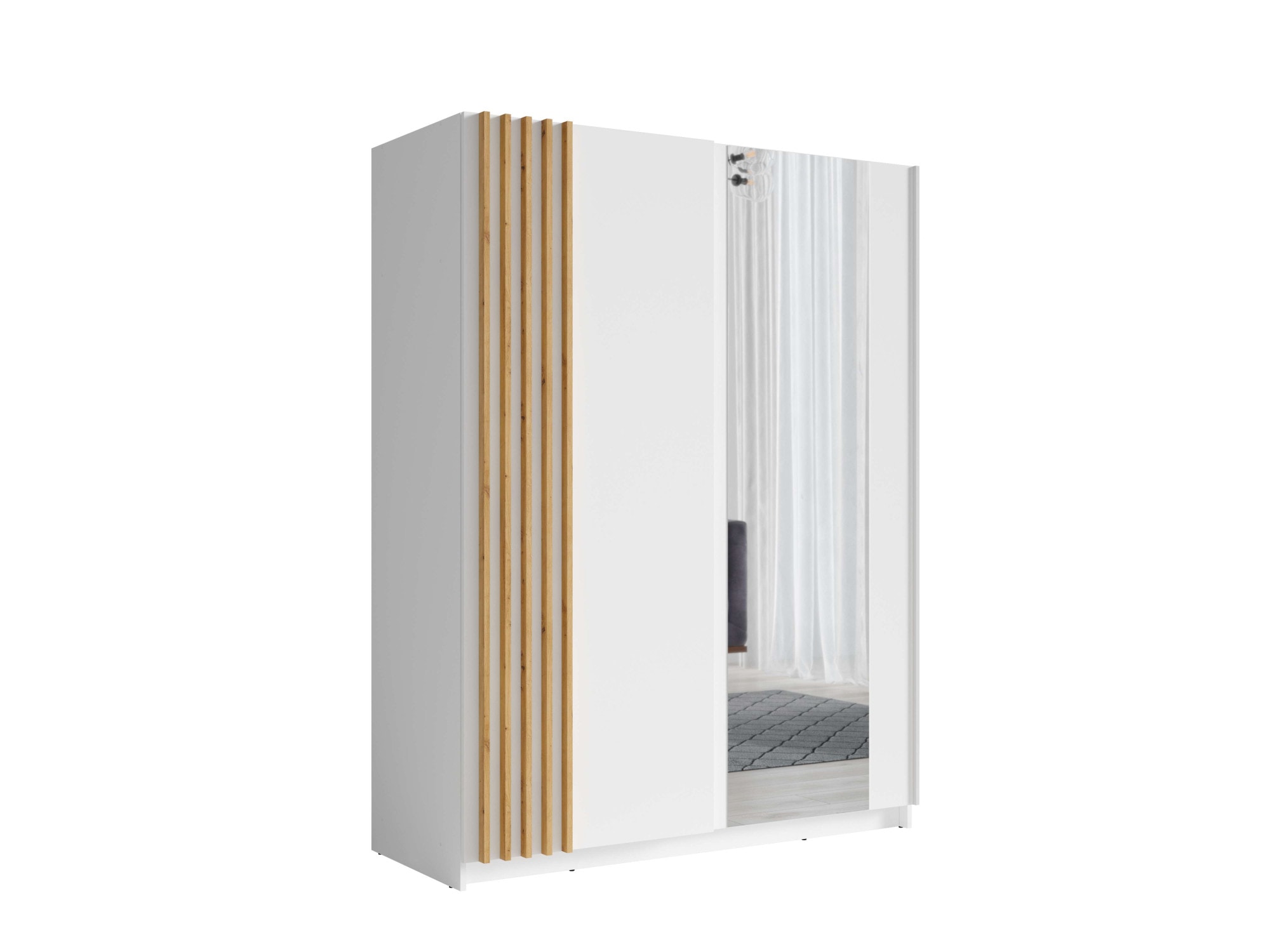 INOSIGN Kleiderschrank »Kleiderschrank Charisy mit Spiegel, 4 Einlegeböden und Kleiderstange«, Garderobe mit 2 Schwebetüren und Lamellen, B/H/T 150/198,5/62 cm