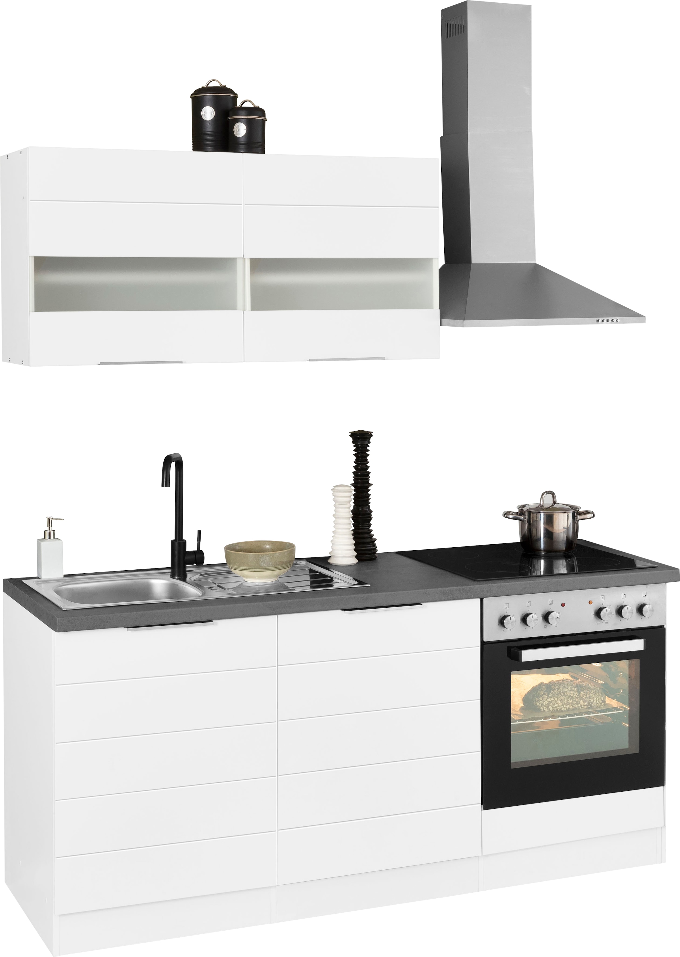 KOCHSTATION Küchenzeile »KS-Luhe« 180 cm breit, wahlweise mit oder ohne E-Geräten, gefräste MDF-Fronten