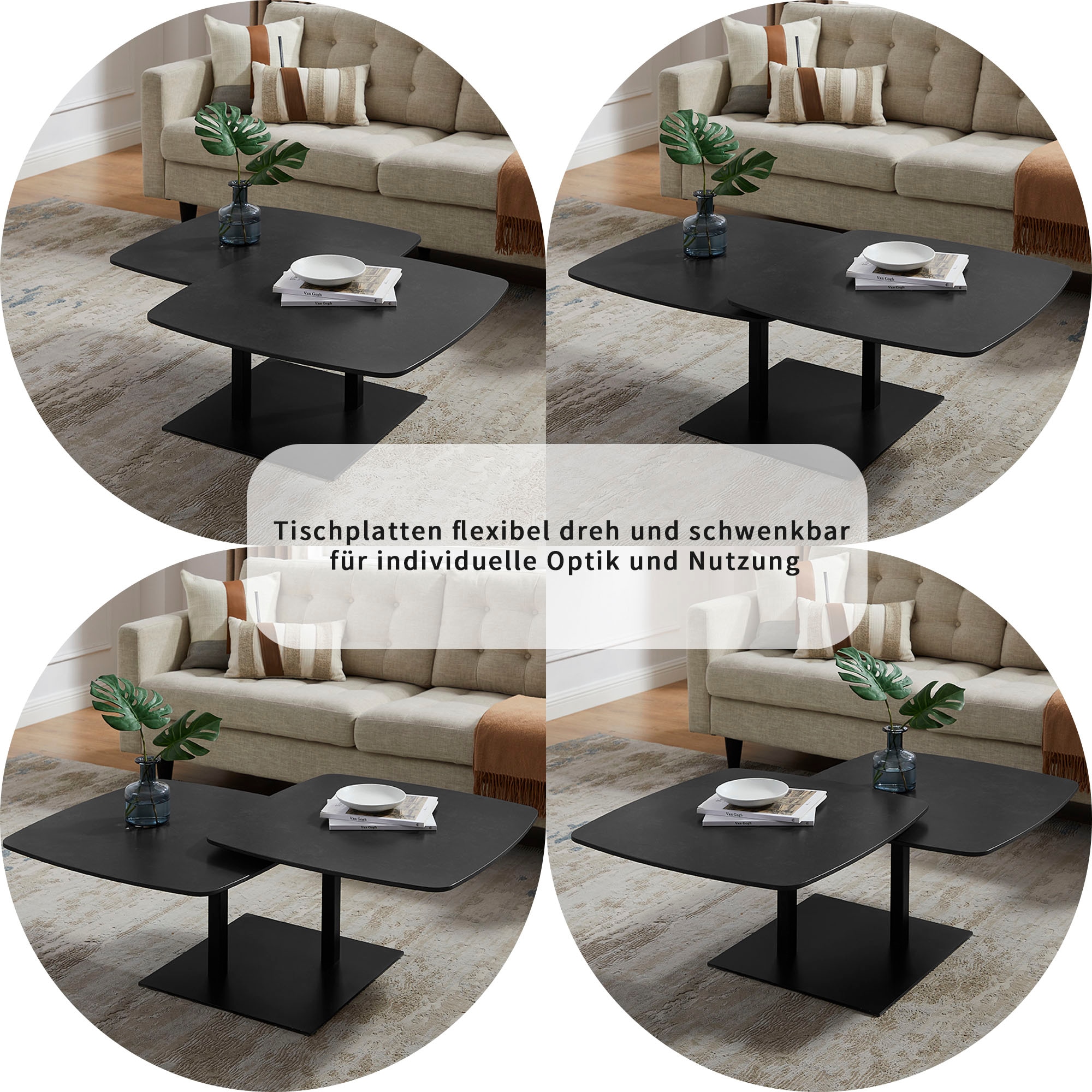 OTTO home Couchtisch »Orsini« mit verschiebbarer Tischplatte in Steinoptik, robustem Metallgestell