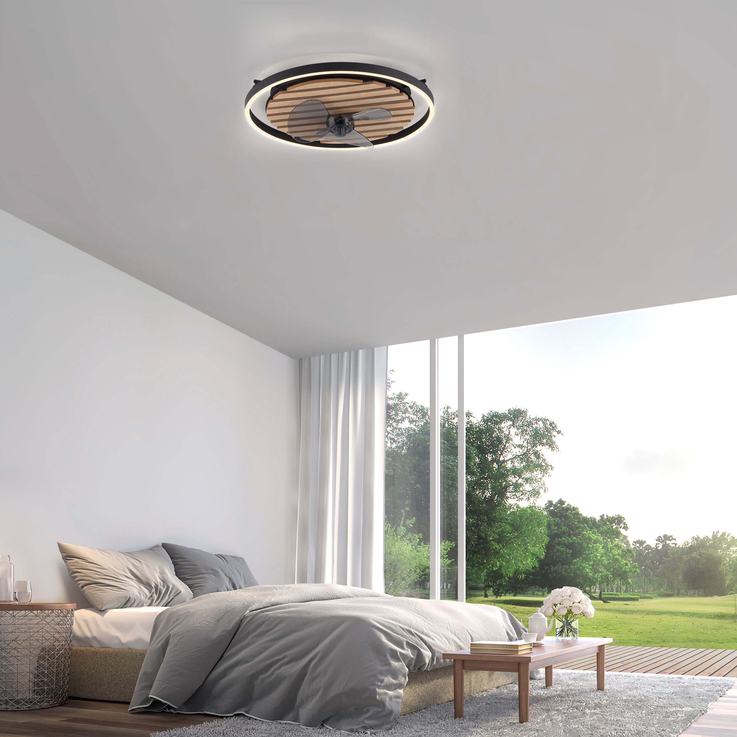 Leonique Deckenleuchte »Brialeen - Akustikpaneele«, 1 flammig, Leuchtmittel LED-Board | LED fest integriert, Deckenventilator, Deckenlampe, Ventilator, Akustik, Holz, Paneele
