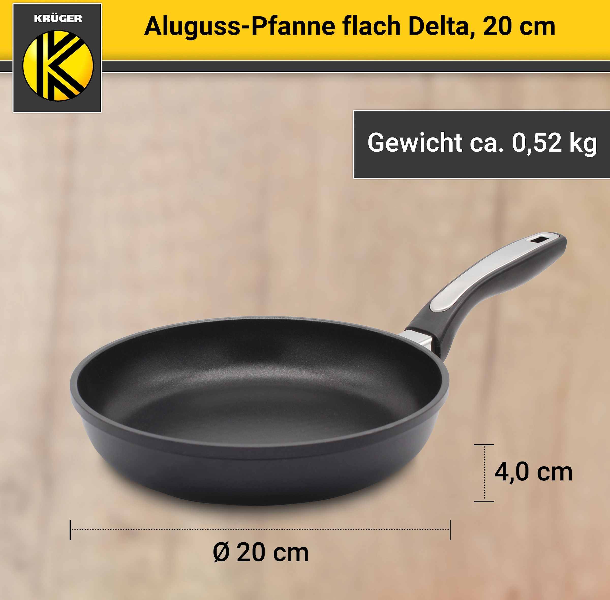 Krüger Bratpfanne »Aluguss Pfanne flach DELTA«, Aluminiumguss, (1 tlg.), für Induktions-Kochfelder geeignet