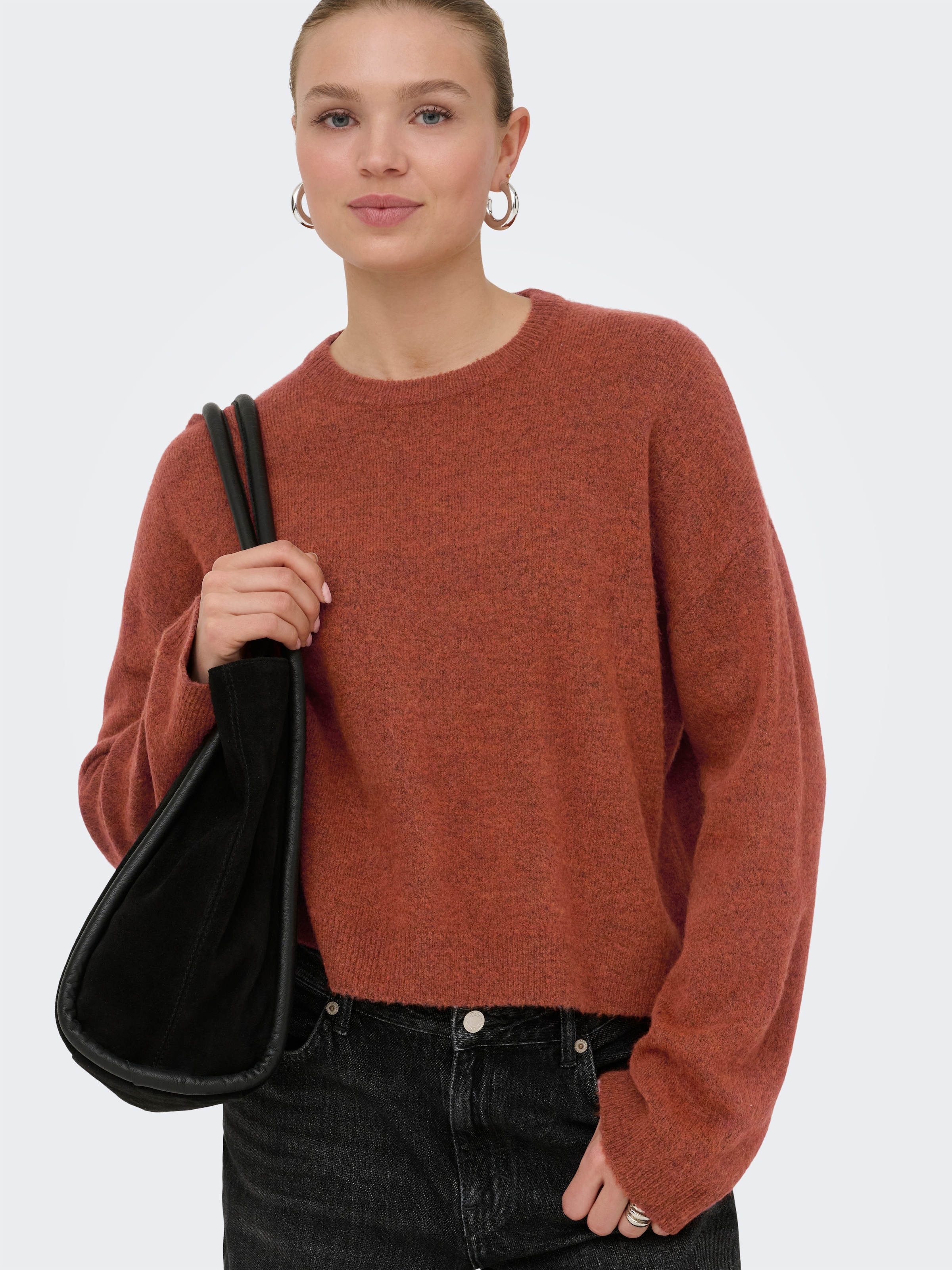 ONLY Rundhalspullover »ONLSIMONI L/S O-NECK PULLOVER KNT NOOS« Materialmix, regular fit