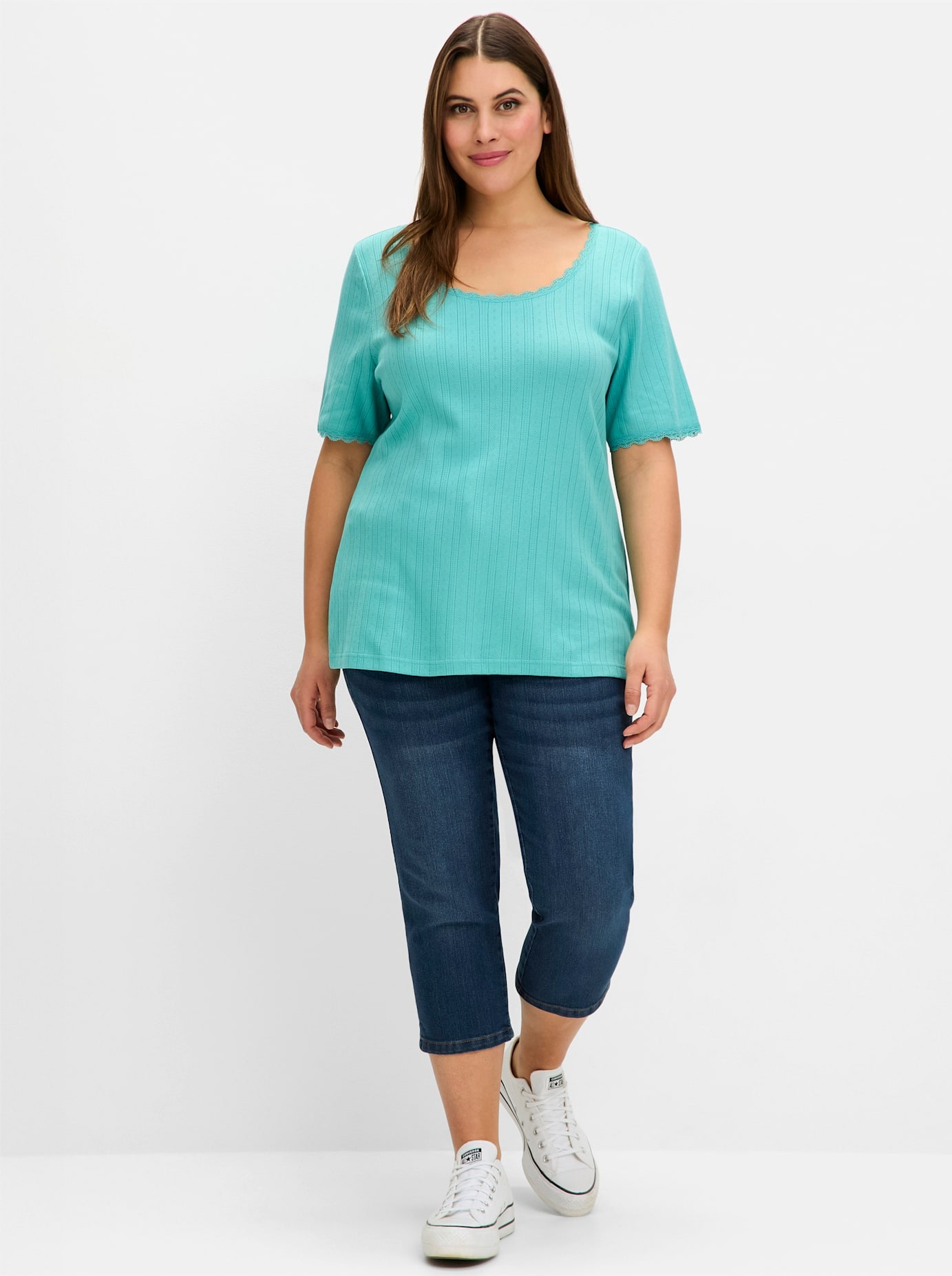 Sheego Damen Kurzarmshirt »T-Shirt« 1 Stk. tlg. in blau, Größe 56/58