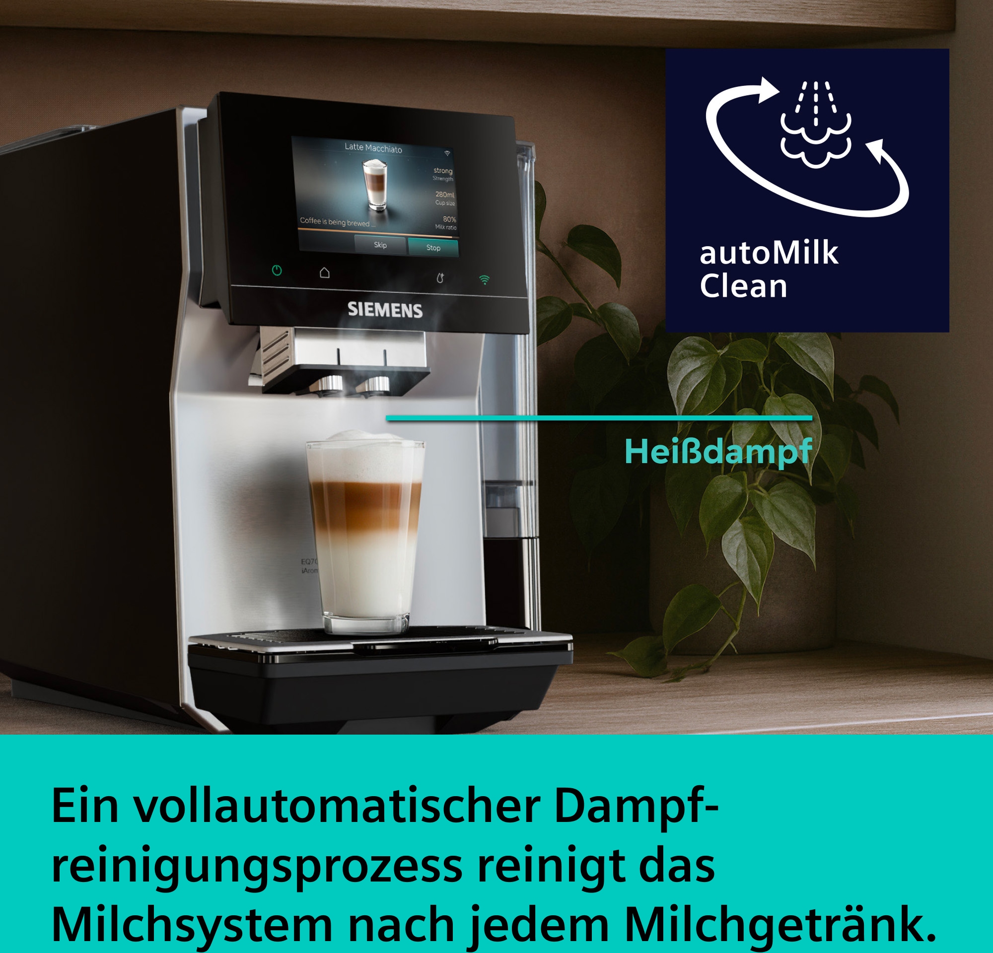 SIEMENS Kaffeevollautomat »TP725ET7« farbiges Full-Touch-Display, Doppeltassenfunktion, sehr leise, silber