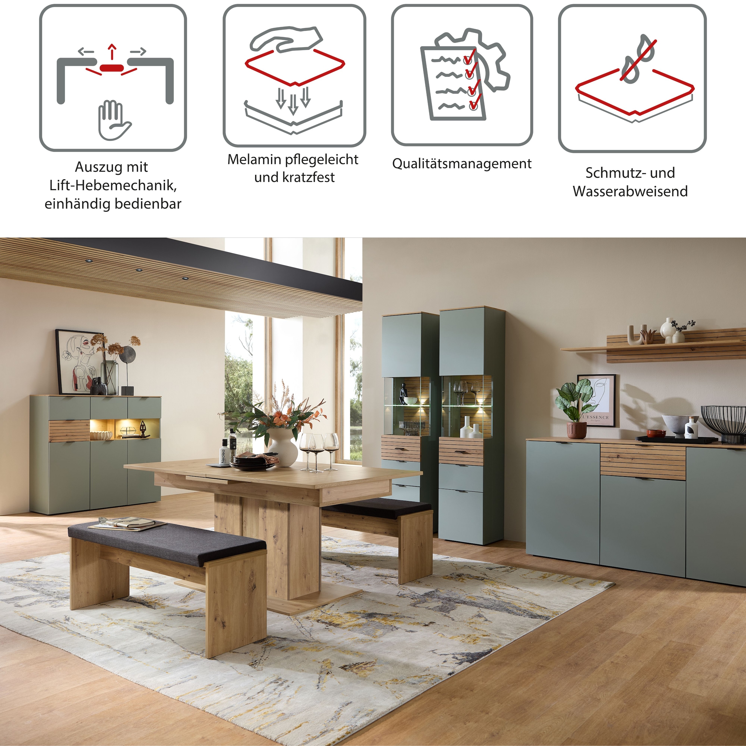 Innostyle Esstisch »INA Esstisch, 180-220 x 77 x 90 cm (B/H/T)« 1 Stk. tlg. Auszieh- und automatische Hubfunktion