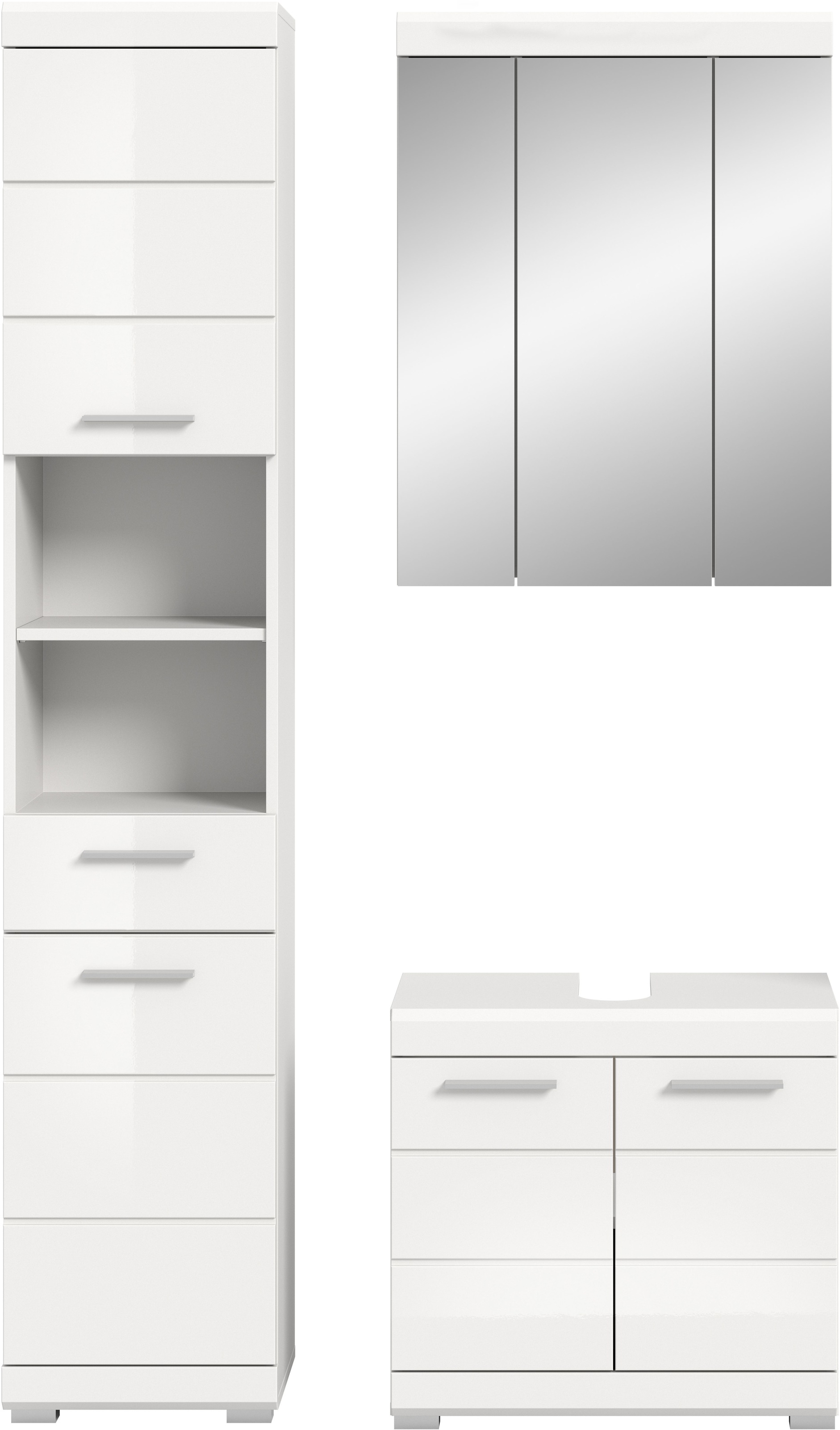 INOSIGN Badmöbel-Set »Siena, 3 teilig, bestehend aus:«, (Set, 3 St., TOPSELLER!), Hochschrank, Waschbeckenunterschrank, Spiegelschrank
